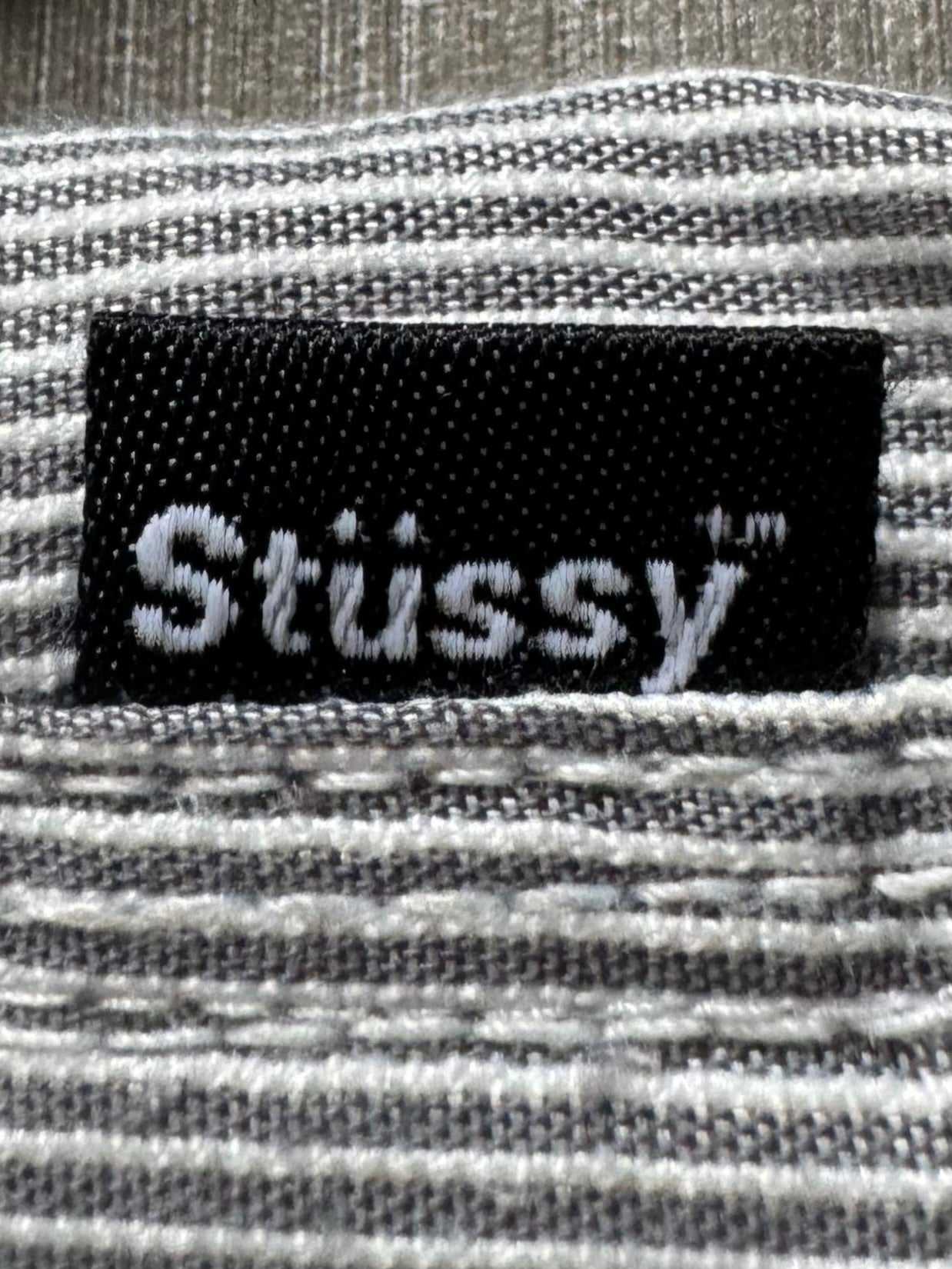 Vintage 2000's grey and white striped Stussy collared chore jacket (M)