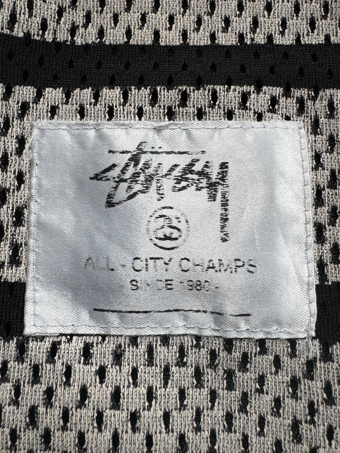 Vintage 2000's black and white Stussy long sleeve mesh jersey / shirt (L)