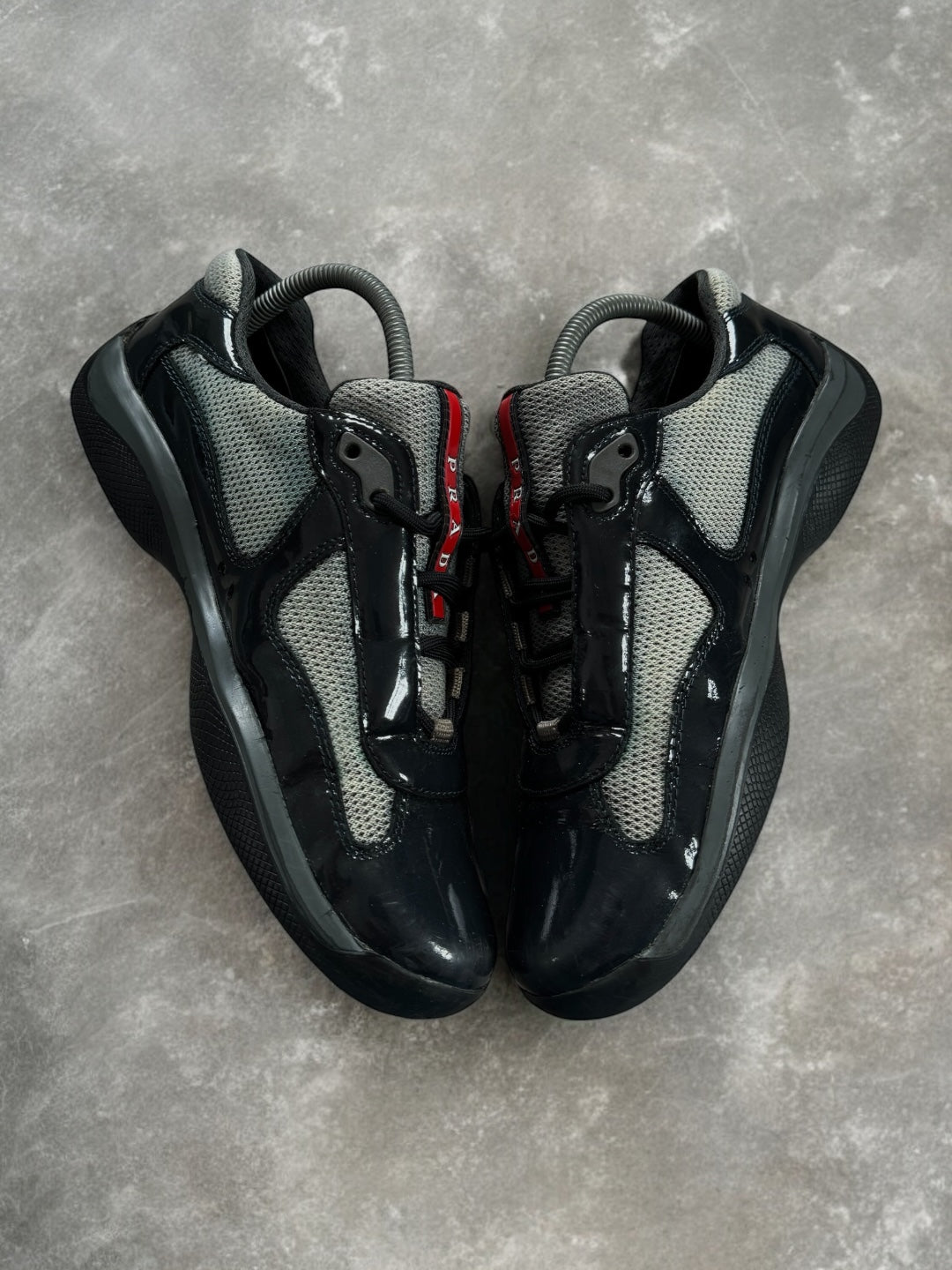Vintage black and grey patent leather Prada America cup trainers (UK7)