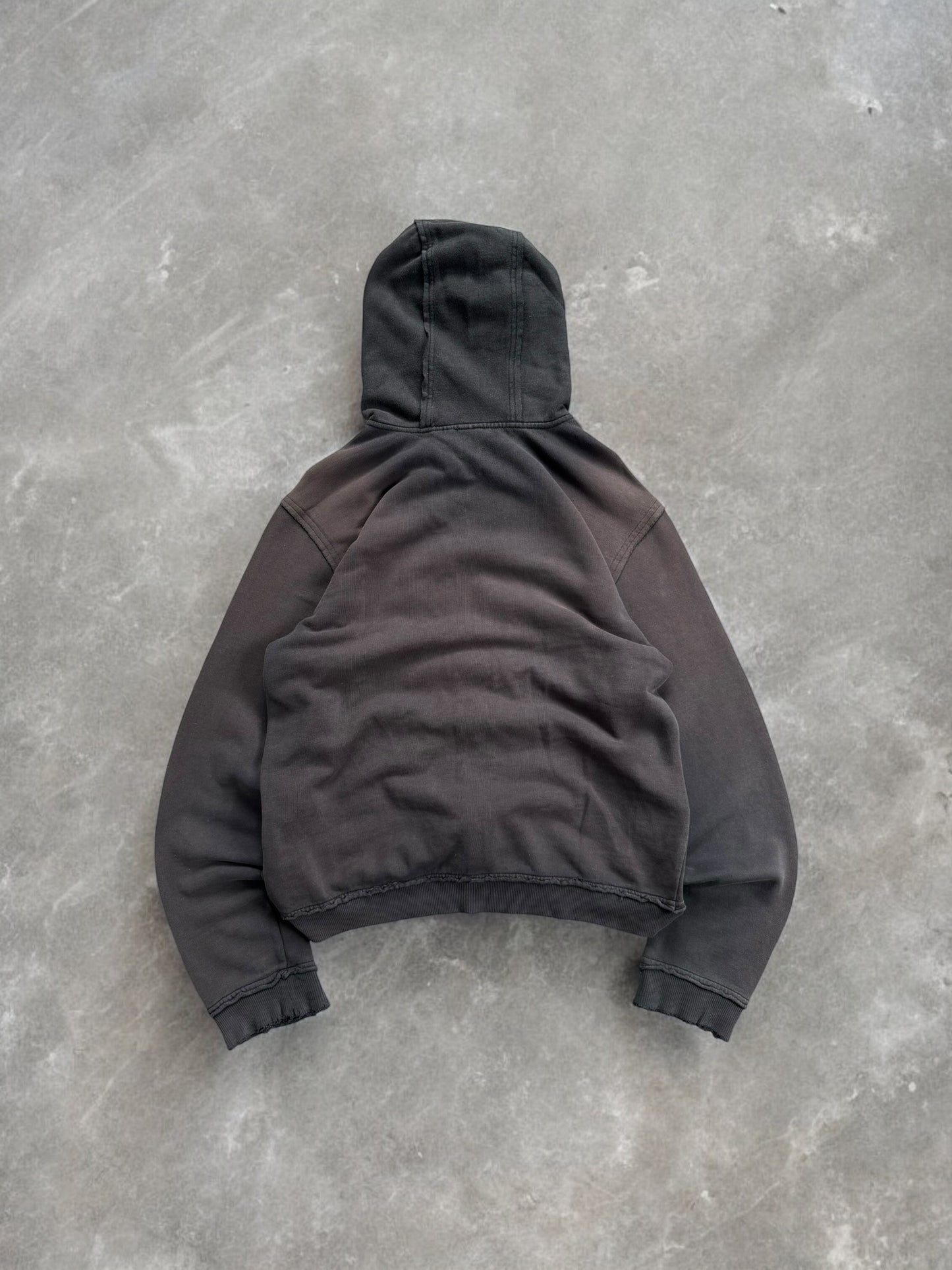 Vintage 2000's brown and beige distressed Oakley graphic print logo zip up hoodie (M)