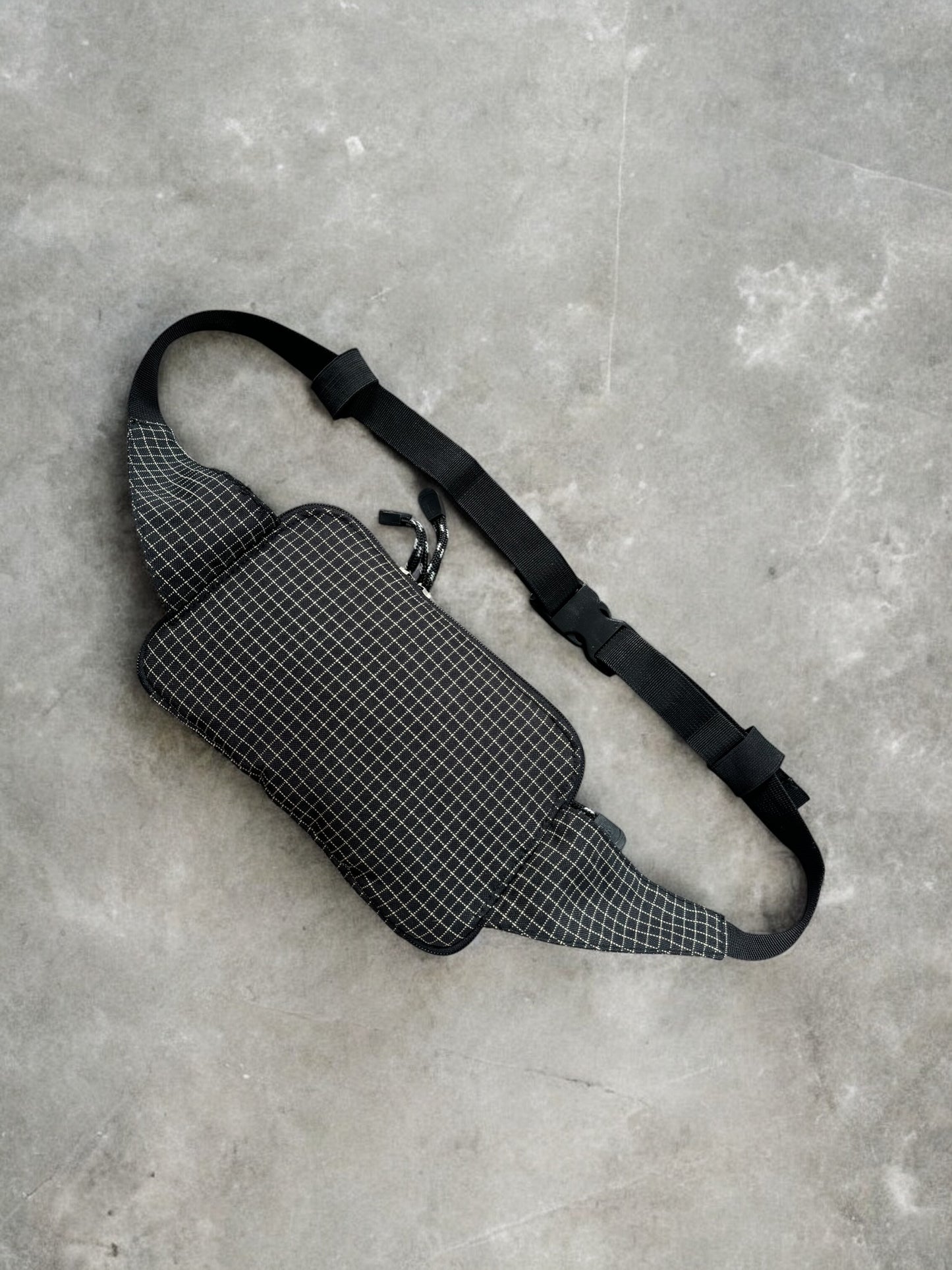 Vintage 2000's black and grey Stussy technical plaid sling bag / waist bag