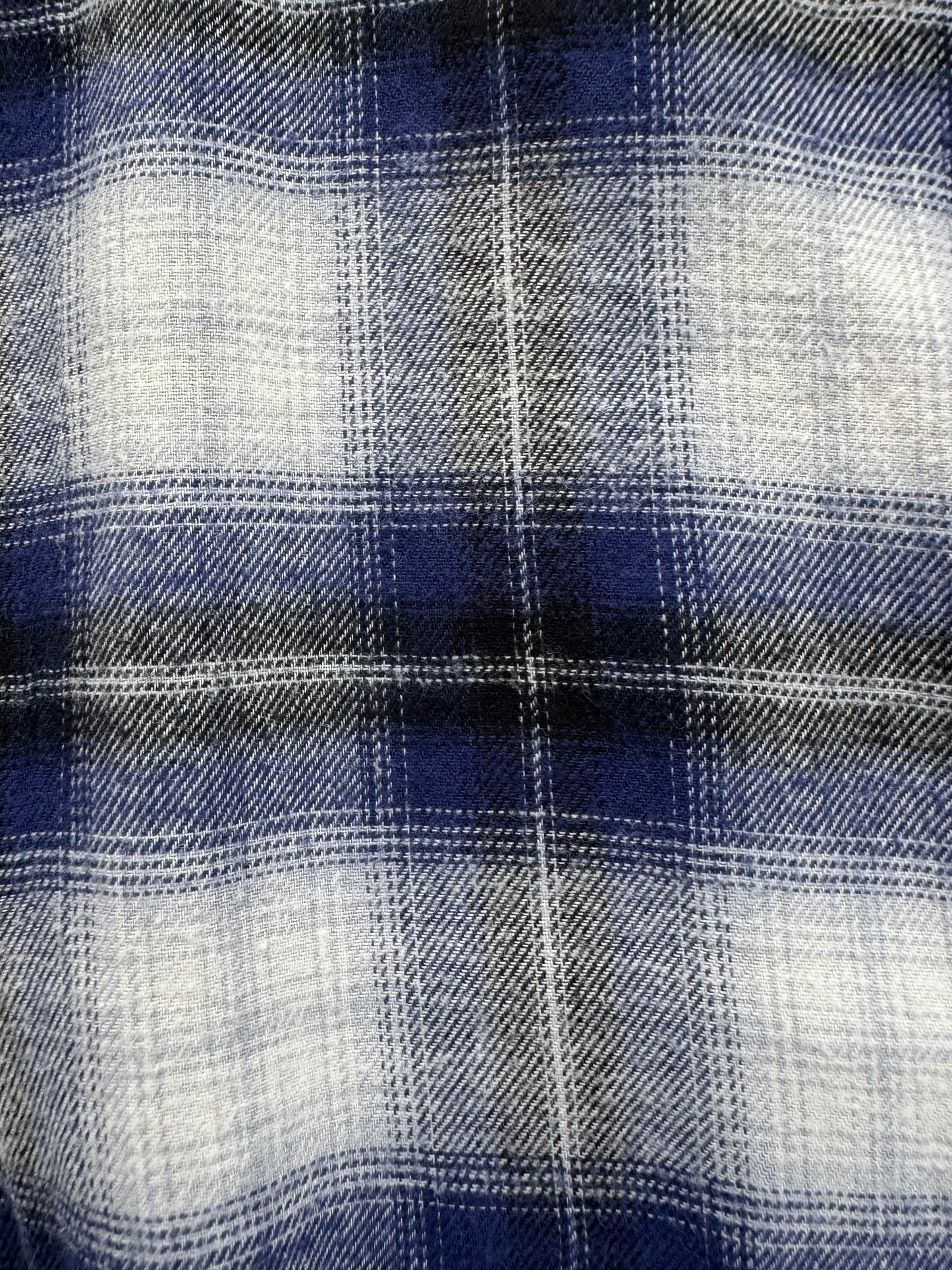 Vintage navy blue white and black Stussy spell out logo tartan / plaid hoodie (M)
