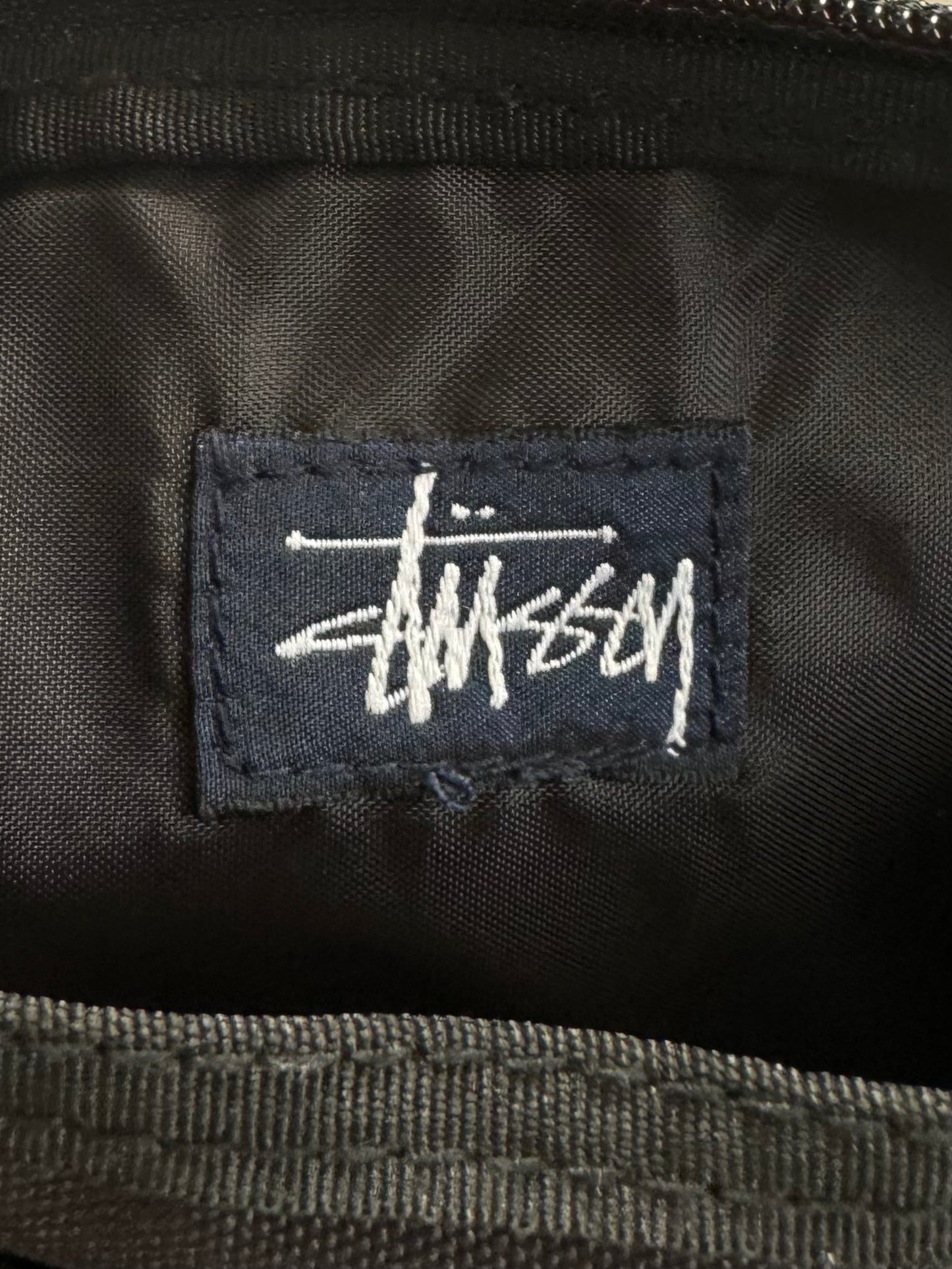 Vintage 2000's black and grey Stussy technical plaid sling bag / waist bag