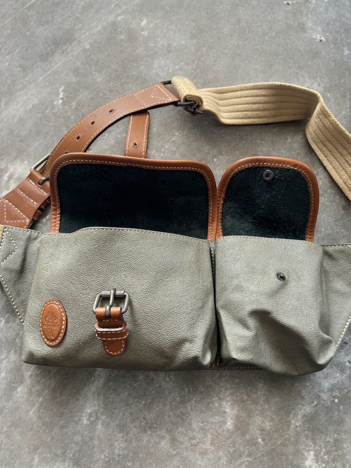 Vintage 1980's black brown and sage green CP Company leather sling bag / waist bag