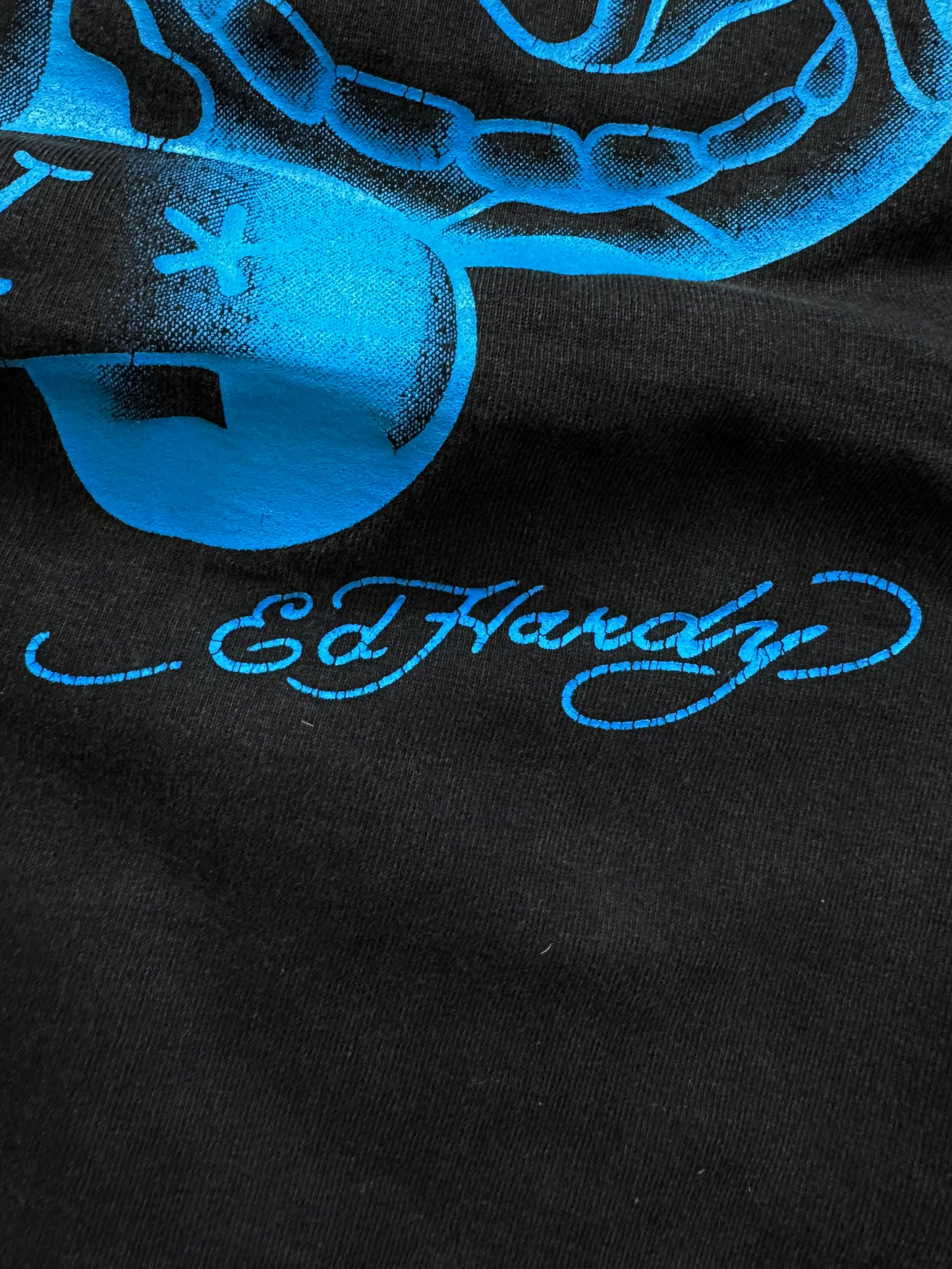 Vintage 2000's Y2K black and blue Ed Hardy by Christian Audigier graphic t shirt (S)