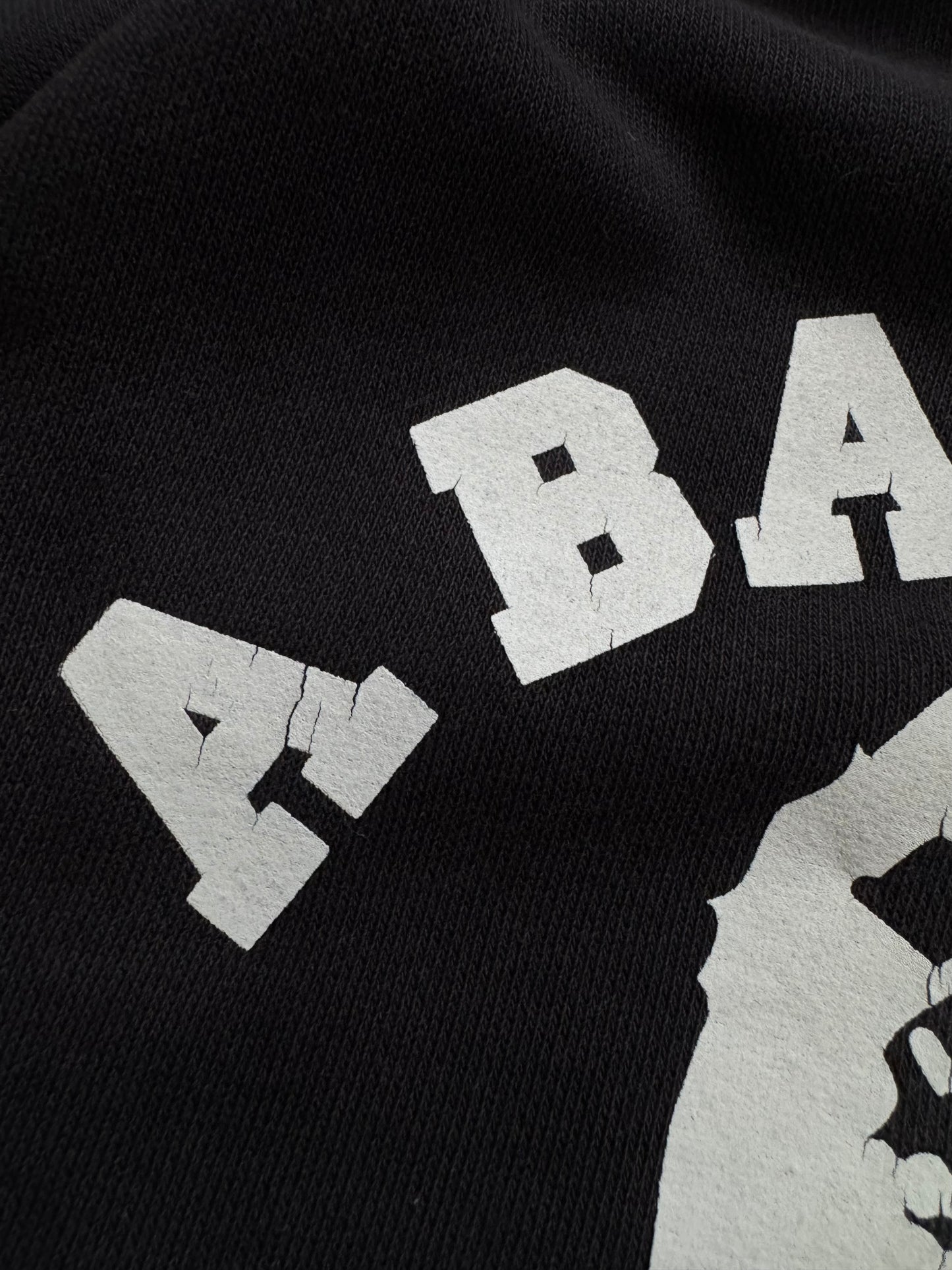 Vintage 90's faded black and white Bape graphic hoodie (L)