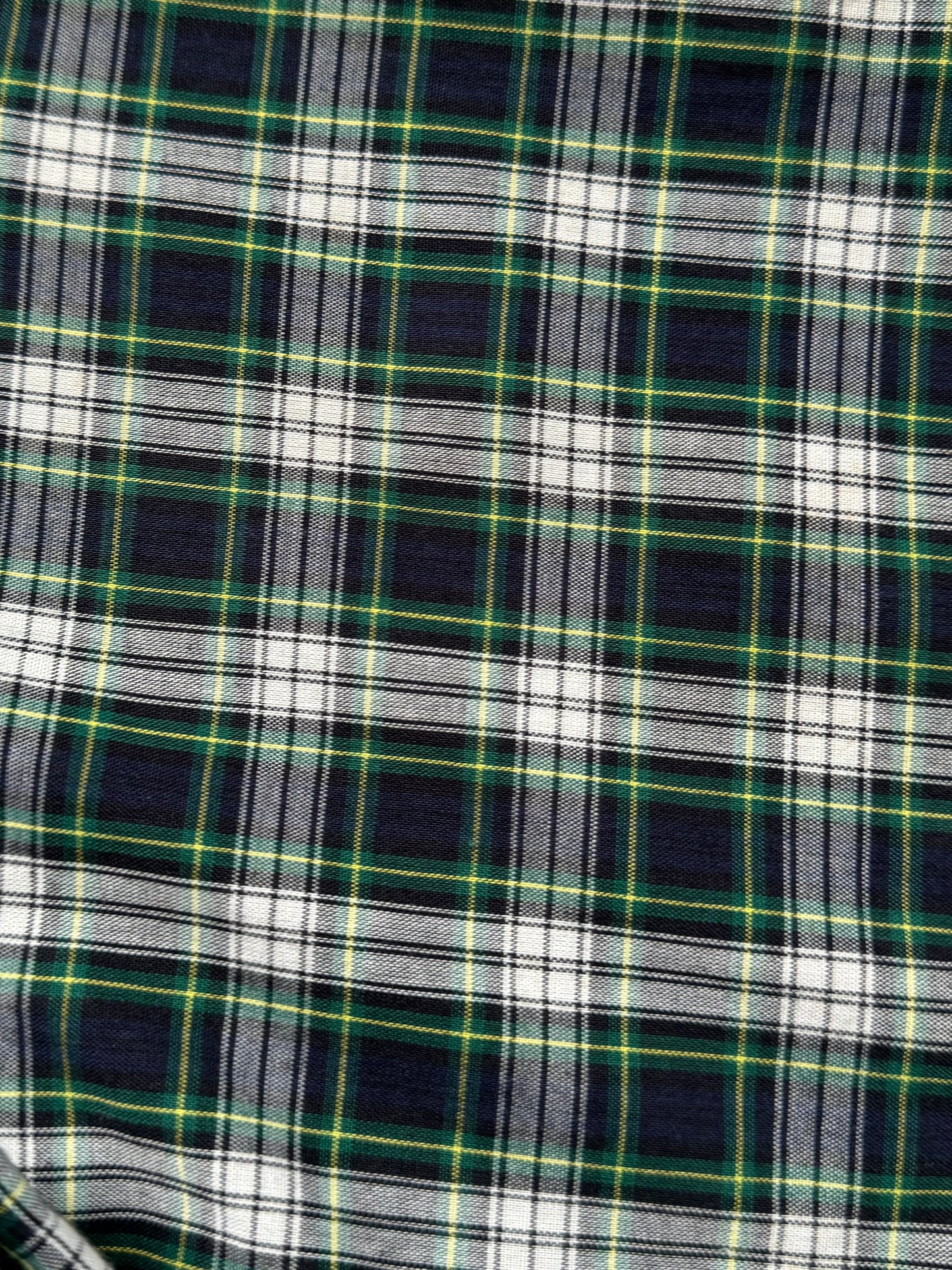 Vintage 90's green white and blue tartan / plaid Bape button up short sleeve shirt (M)