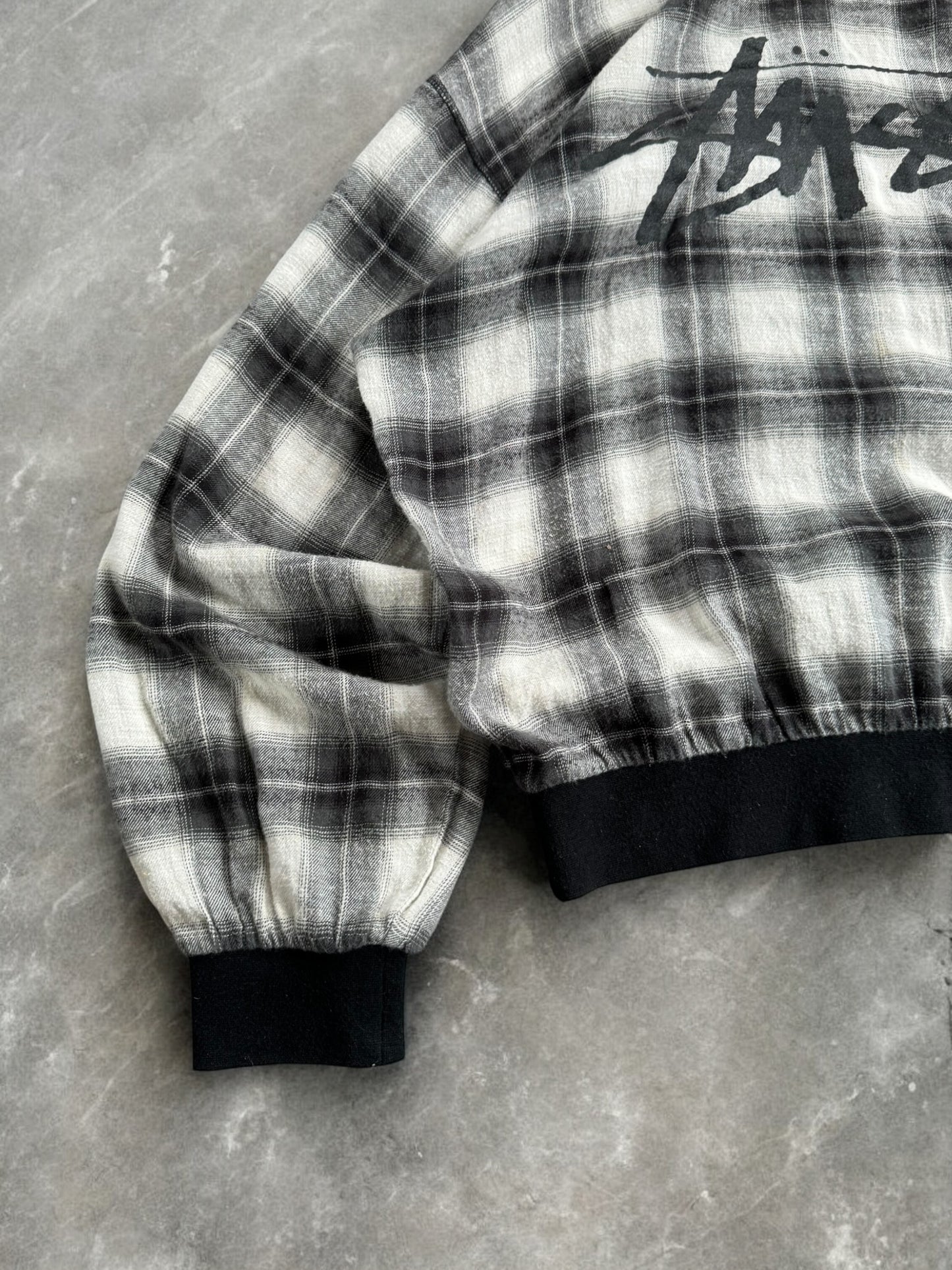 Vintage Stussy spell out logo tartan / plaid hoodie (S)