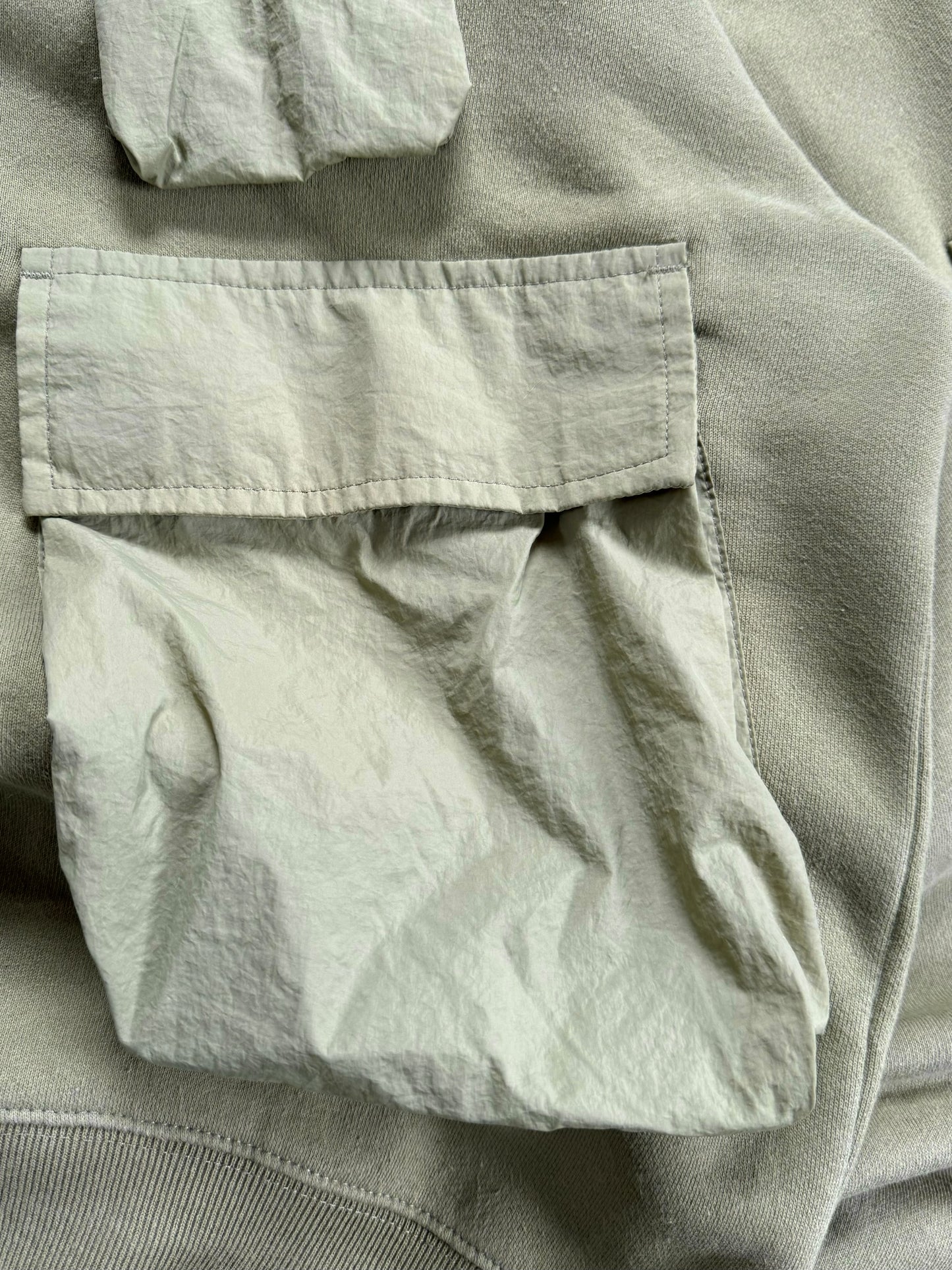 Vintage sage / khaki green Stussy technical cargo hoodie (M)