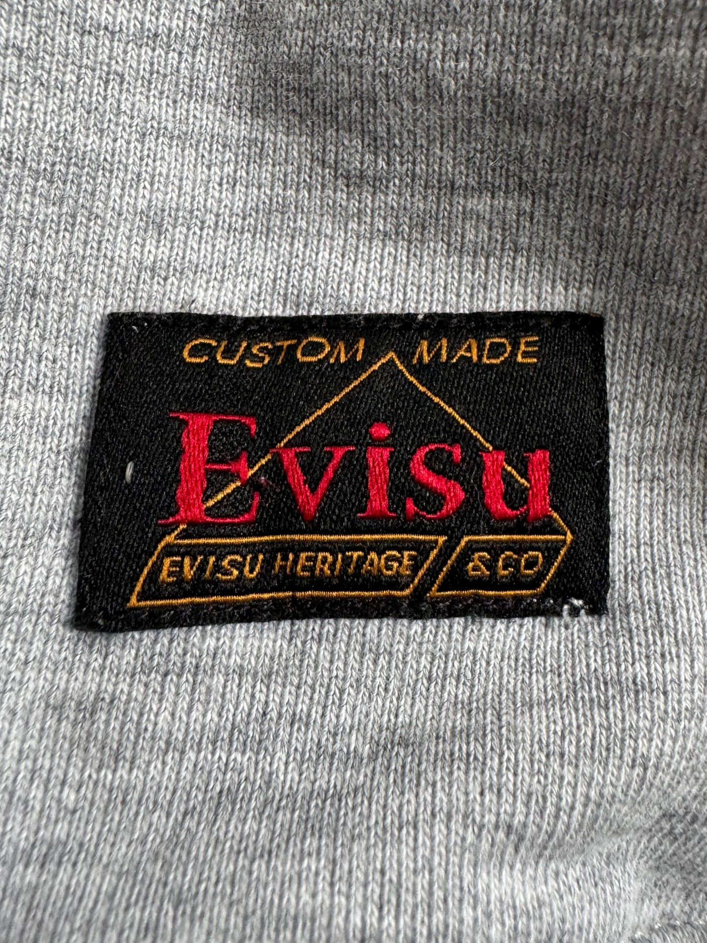 Vintage grey and navy blue Evisu centre logo hoodie (S)