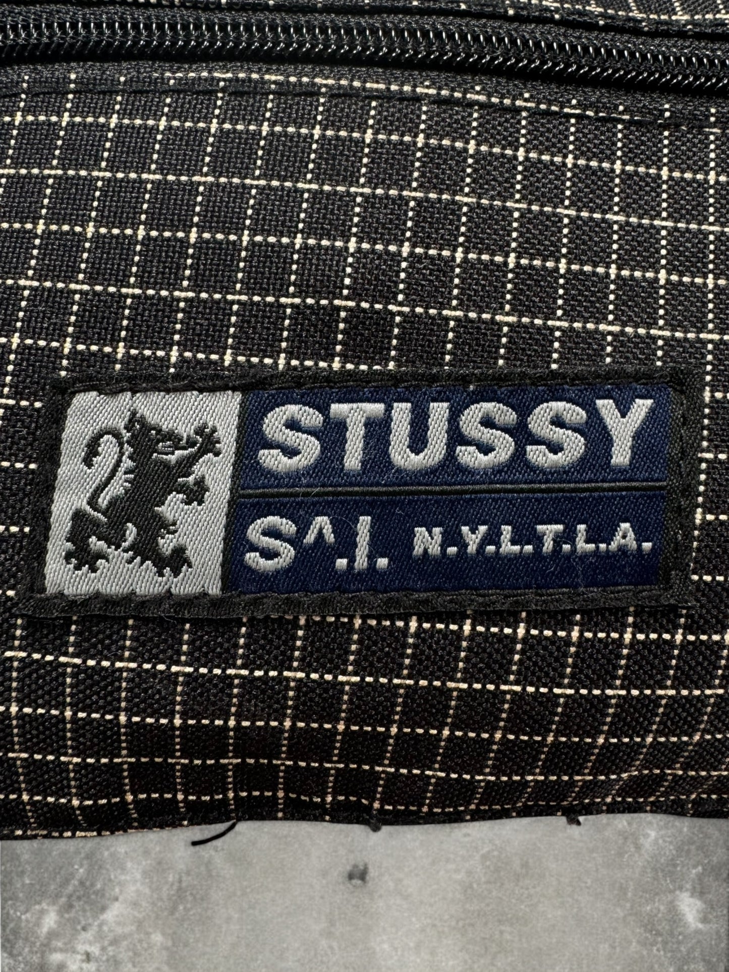 Vintage 2000's black and grey Stussy technical plaid sling bag / waist bag