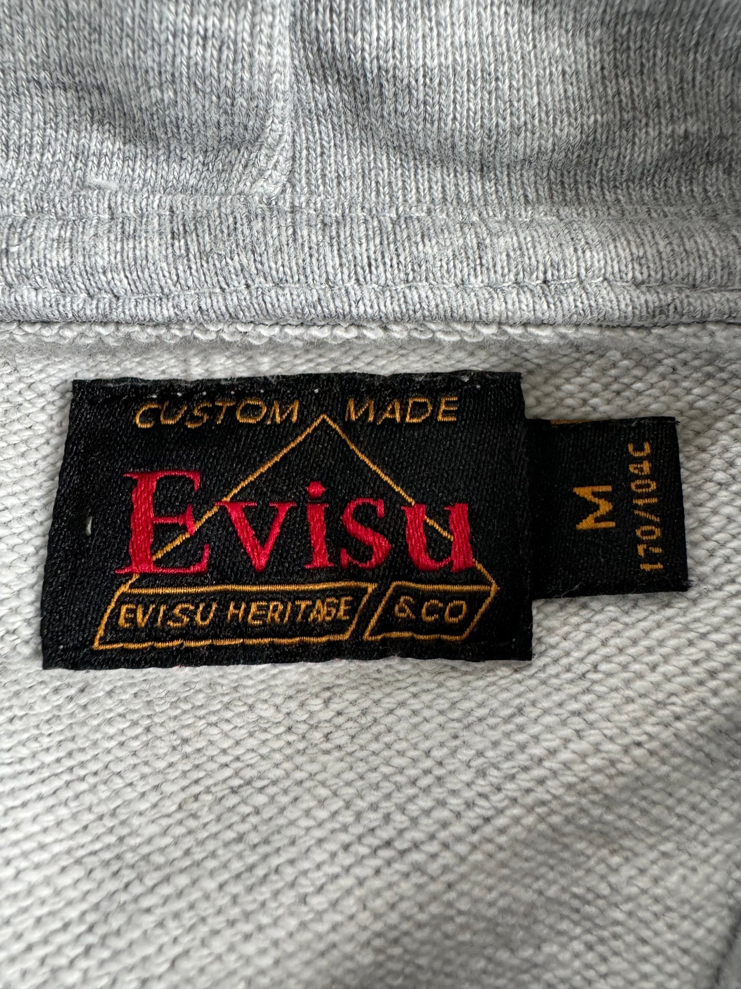 Vintage grey and navy blue Evisu centre logo hoodie (S)