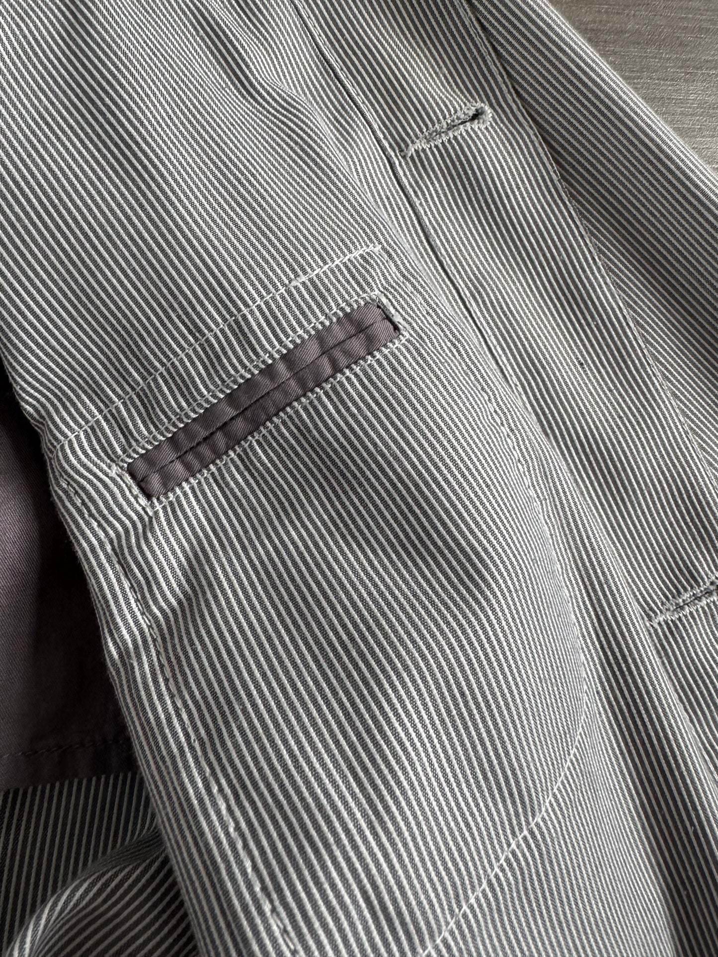 Vintage 2000's grey and white striped Stussy collared chore jacket (M)