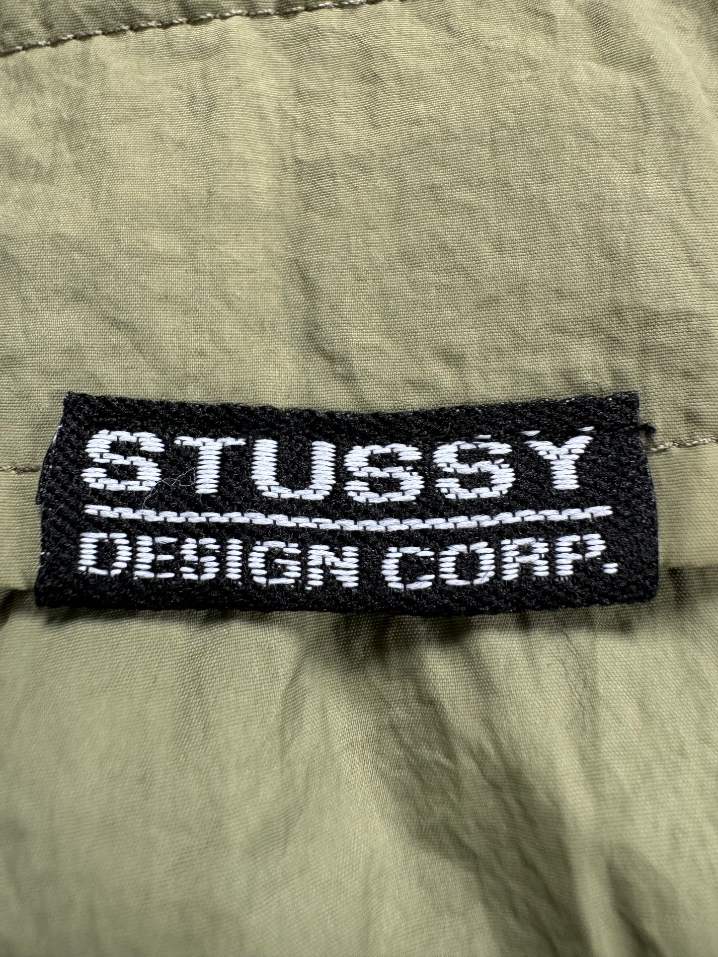 Vintage sage / khaki green Stussy technical cargo hoodie (M)