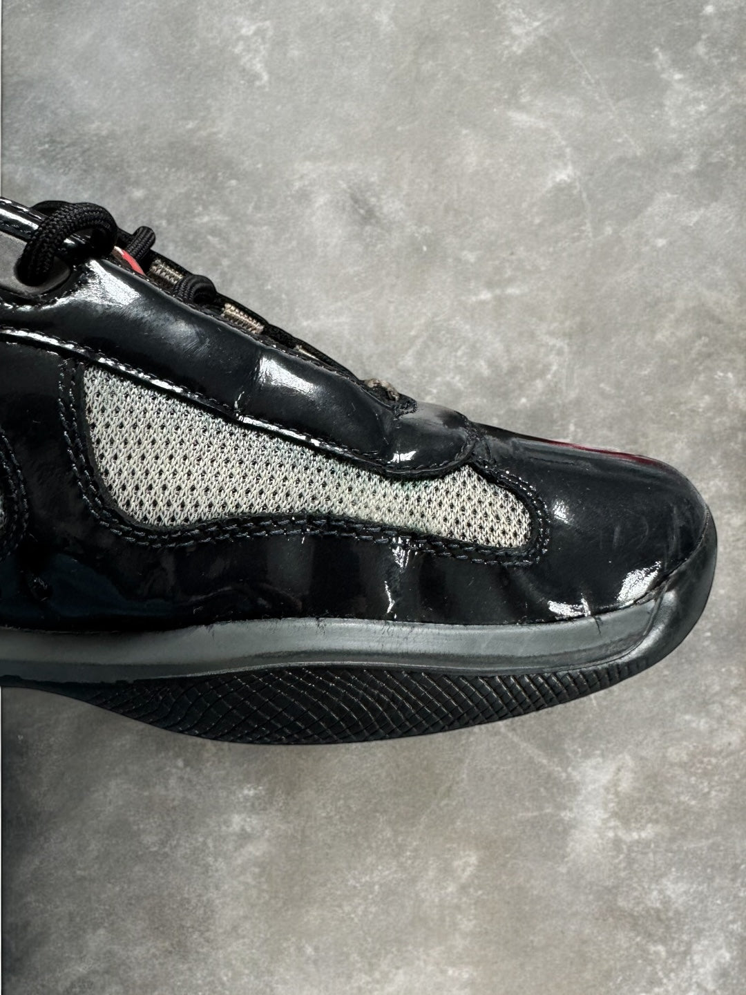 Vintage black and grey patent leather Prada America cup trainers (UK7)