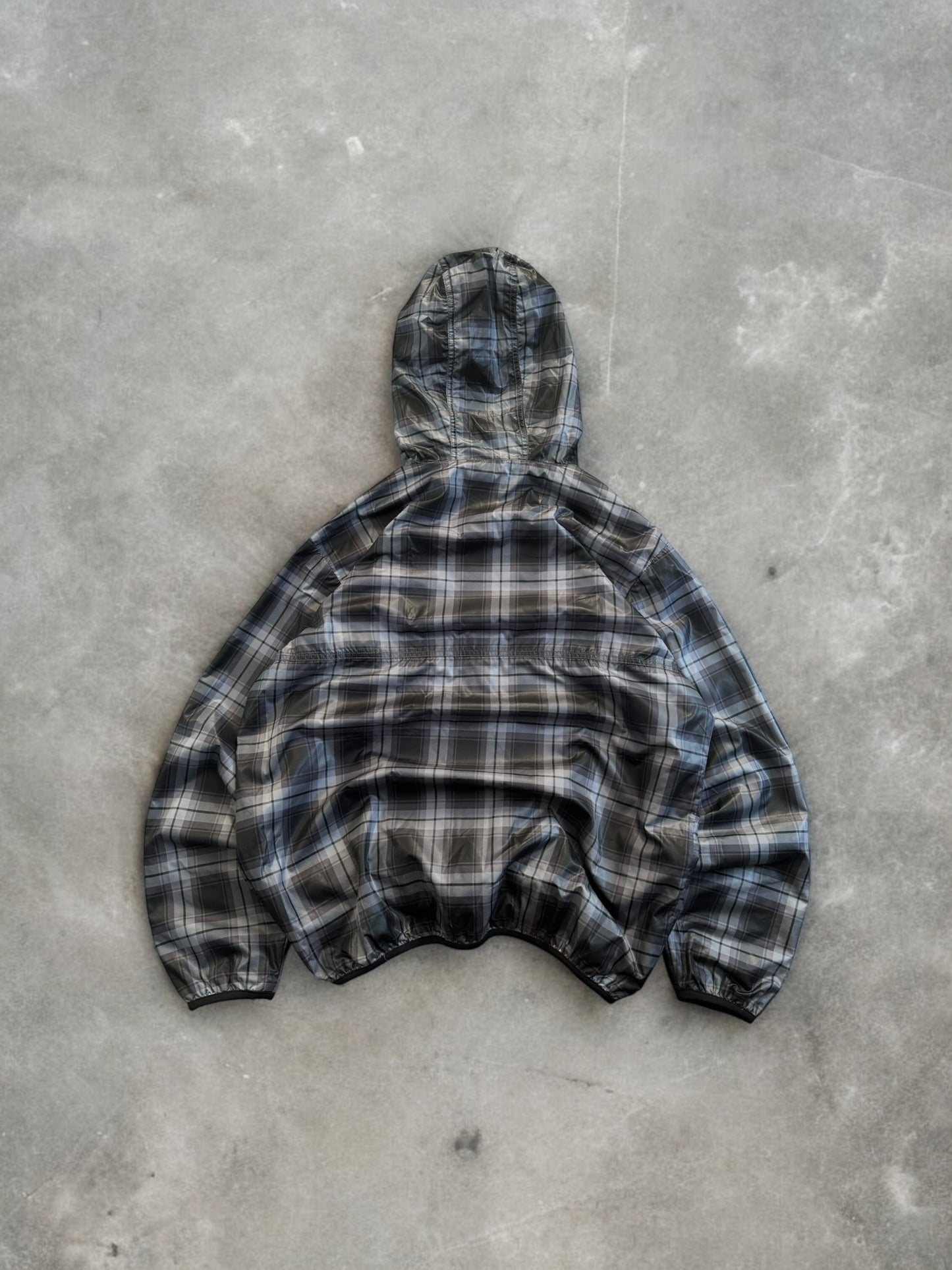 Vintage grey and black Uniqlo tartan / plaid technical jacket (L)