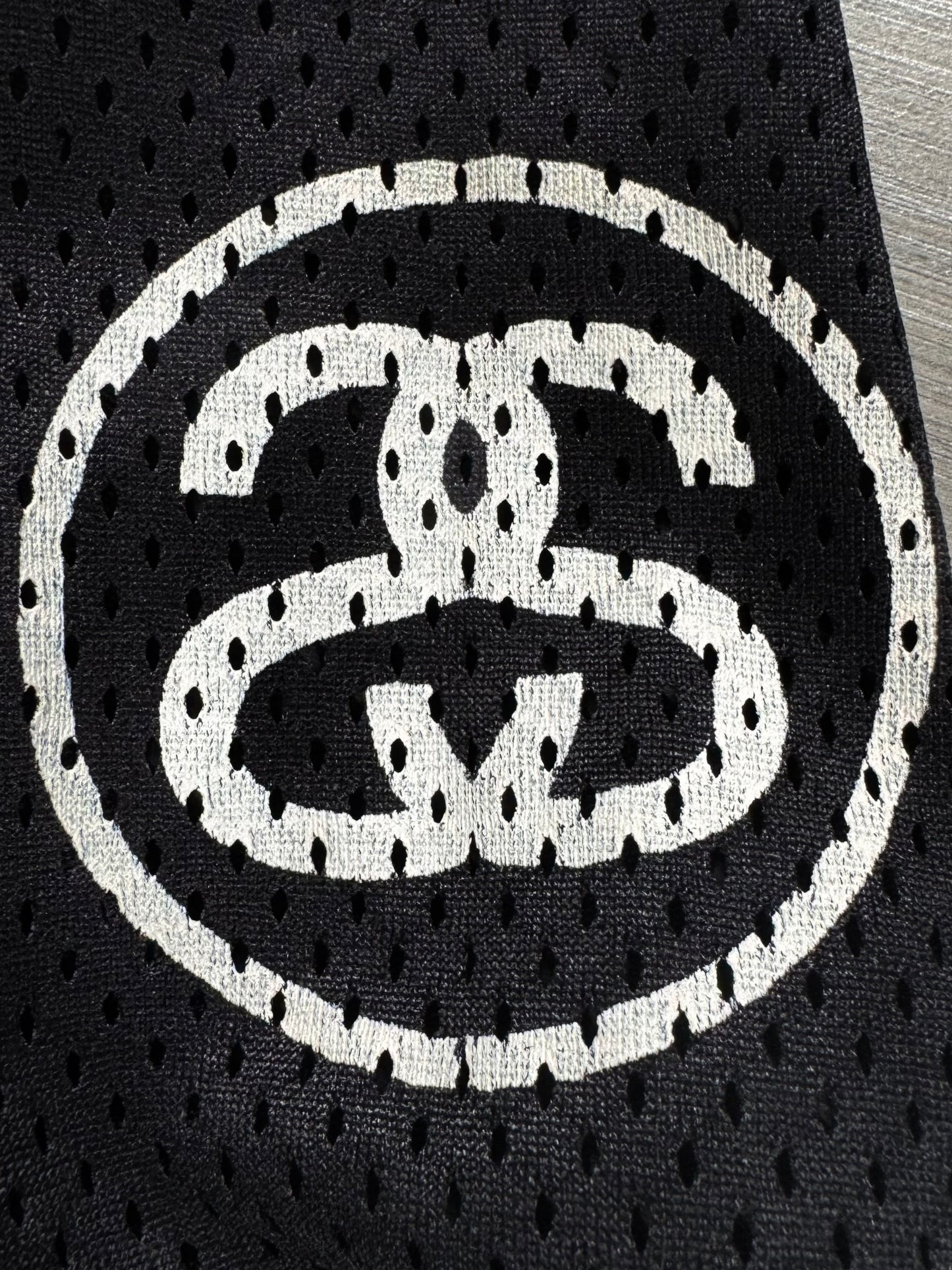 Vintage 2000's black and white Stussy long sleeve mesh jersey / shirt (L)