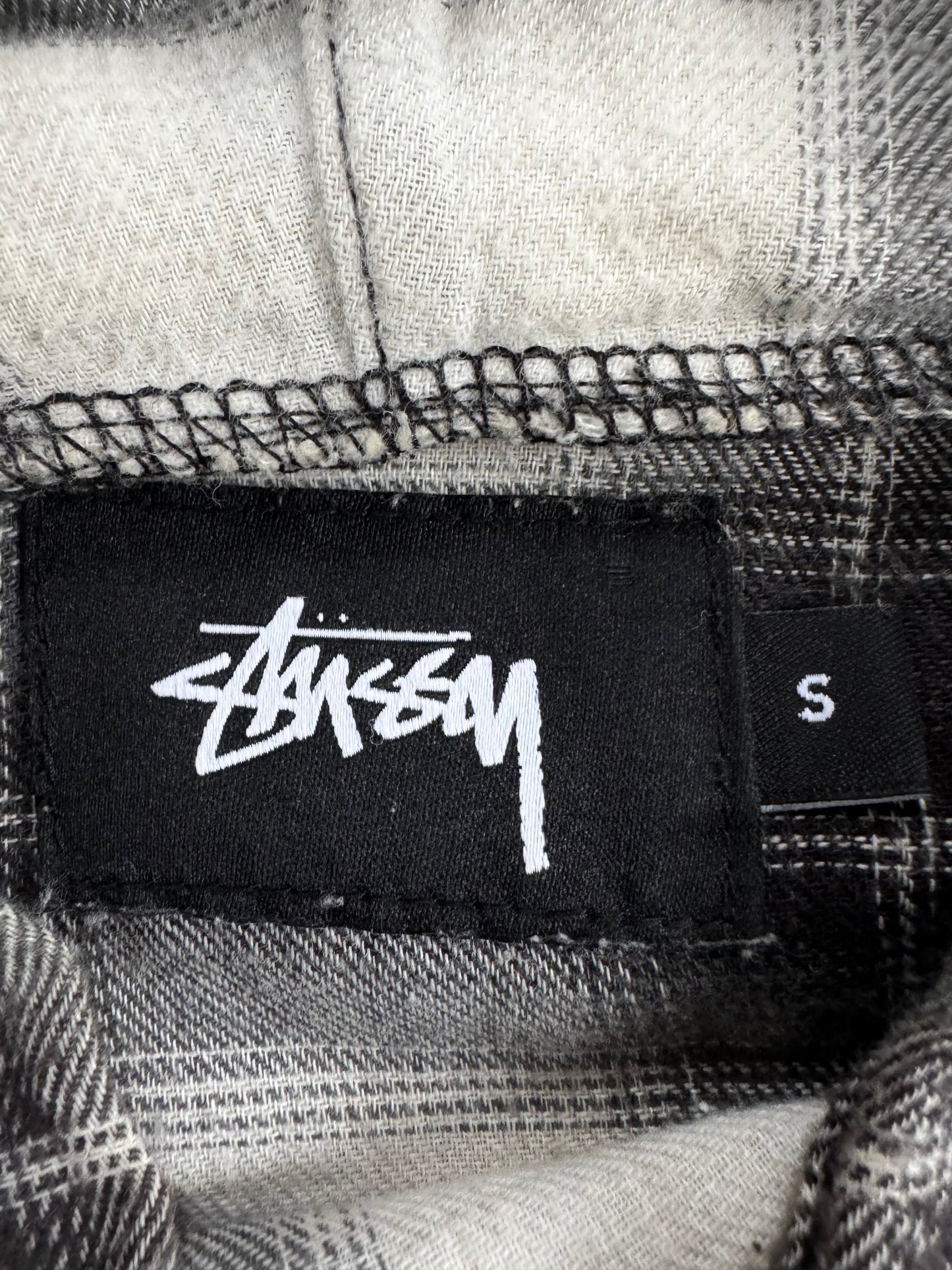Vintage Stussy spell out logo tartan / plaid hoodie (S)