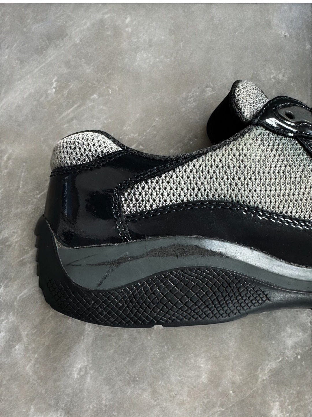 Vintage black and grey patent leather Prada America cup trainers (UK7)