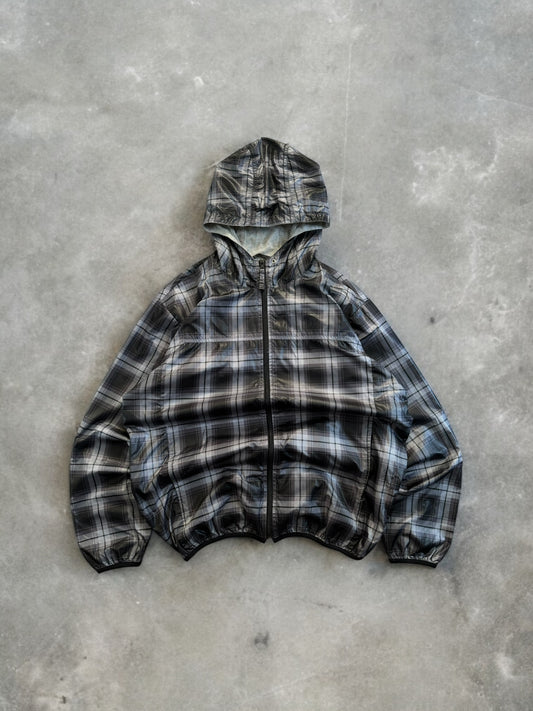 Vintage grey and black Uniqlo tartan / plaid technical jacket (L)