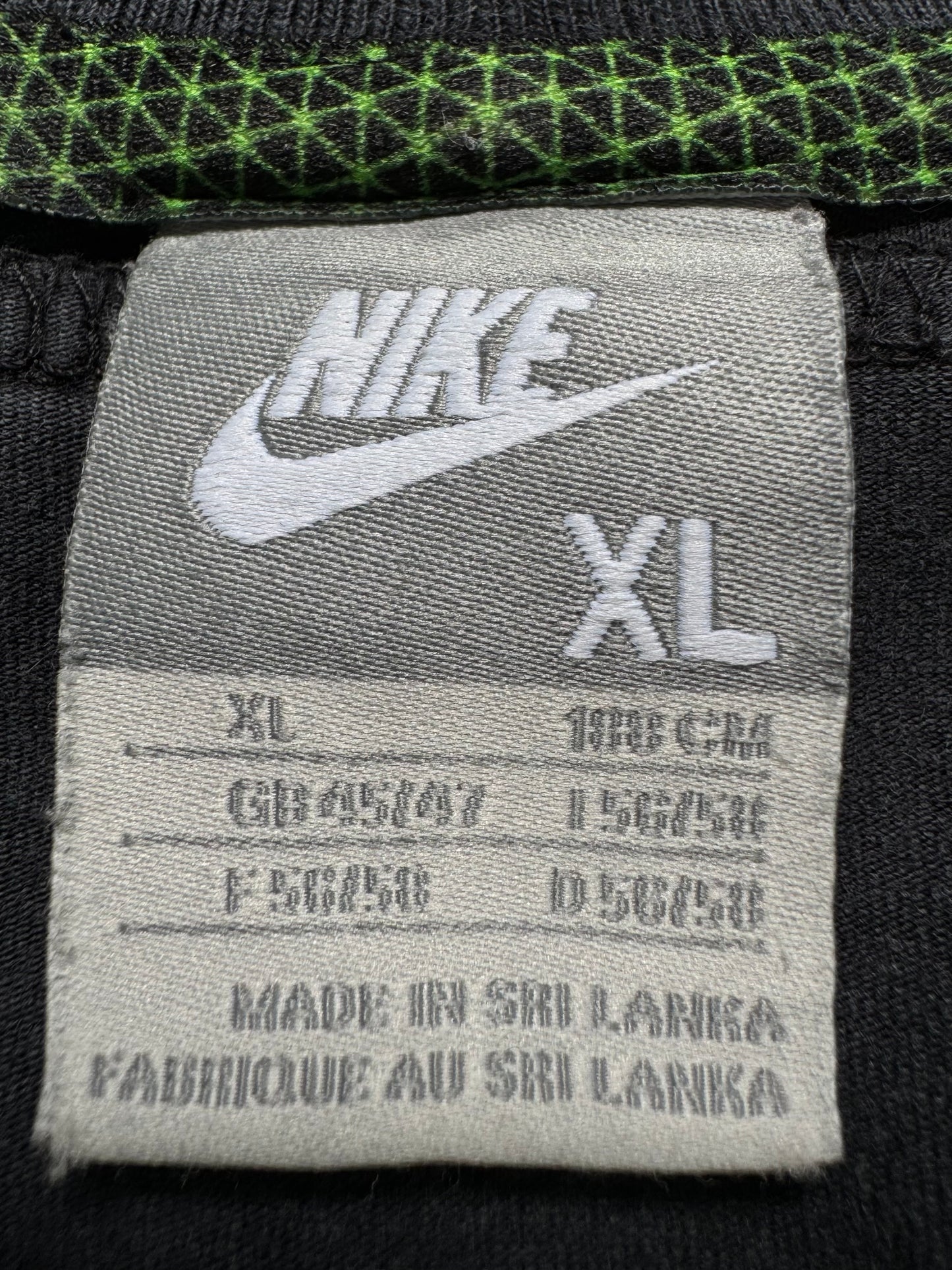 Vintage 2000's grey and green Nike Shox centre logo technical panelled two tone t shirt (L)