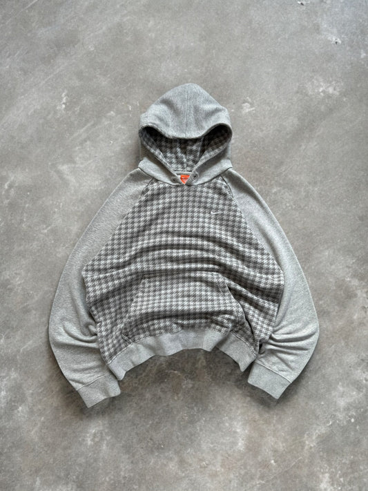 Vintage 2000's grey Nike embroidered swoosh logo tartan / plaid hoodie (L)