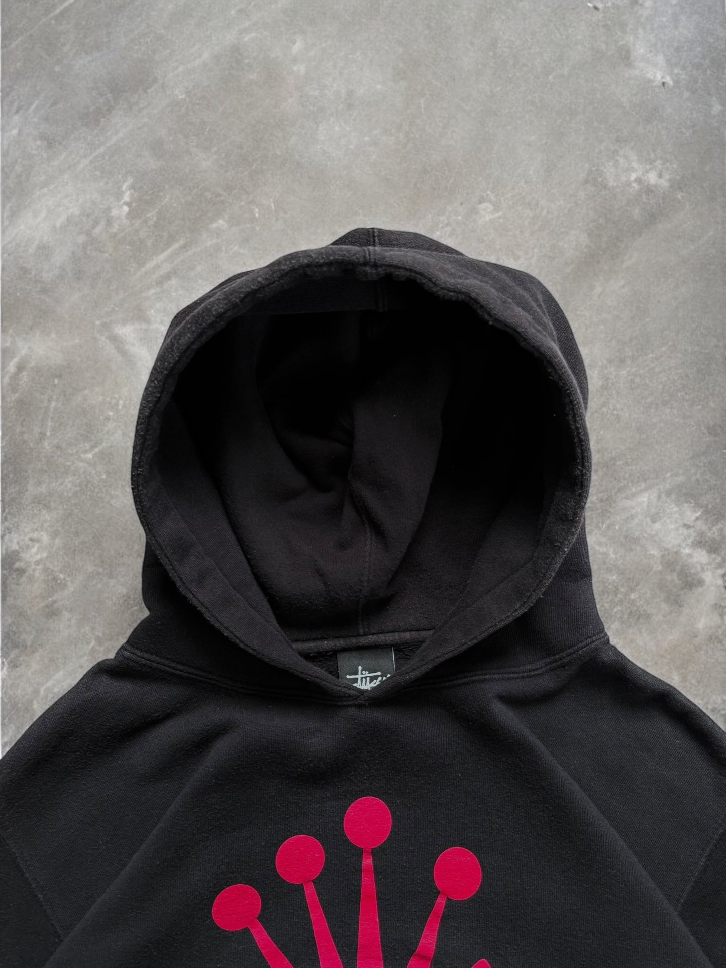Vintage 2000's black and pink Stussy graphic hoodie (L)
