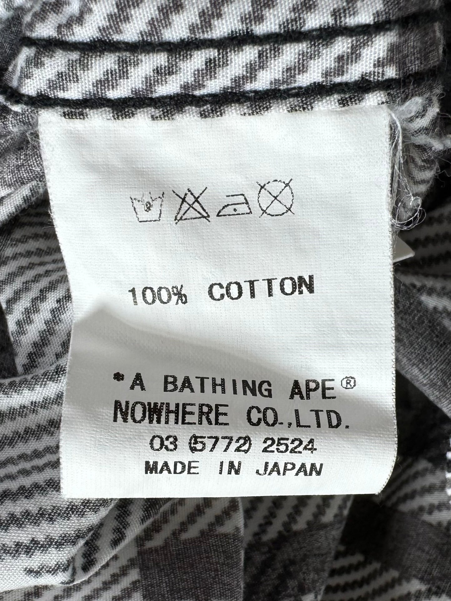 Vintage 90's black white and grey tartan / plaid Bape button up short sleeve shirt (L)