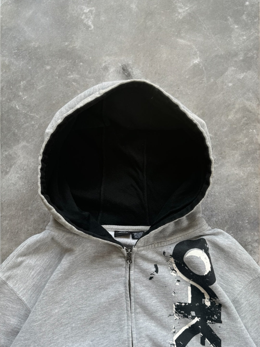 Vintage 2000's grey and black Oakley graphic print logo zip up hoodie (S)