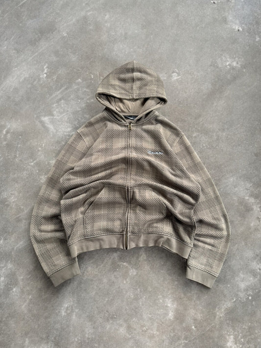 Vintage 2000's brown and beige/cream Billabong tartan / plaid zip up hoodie (XL)