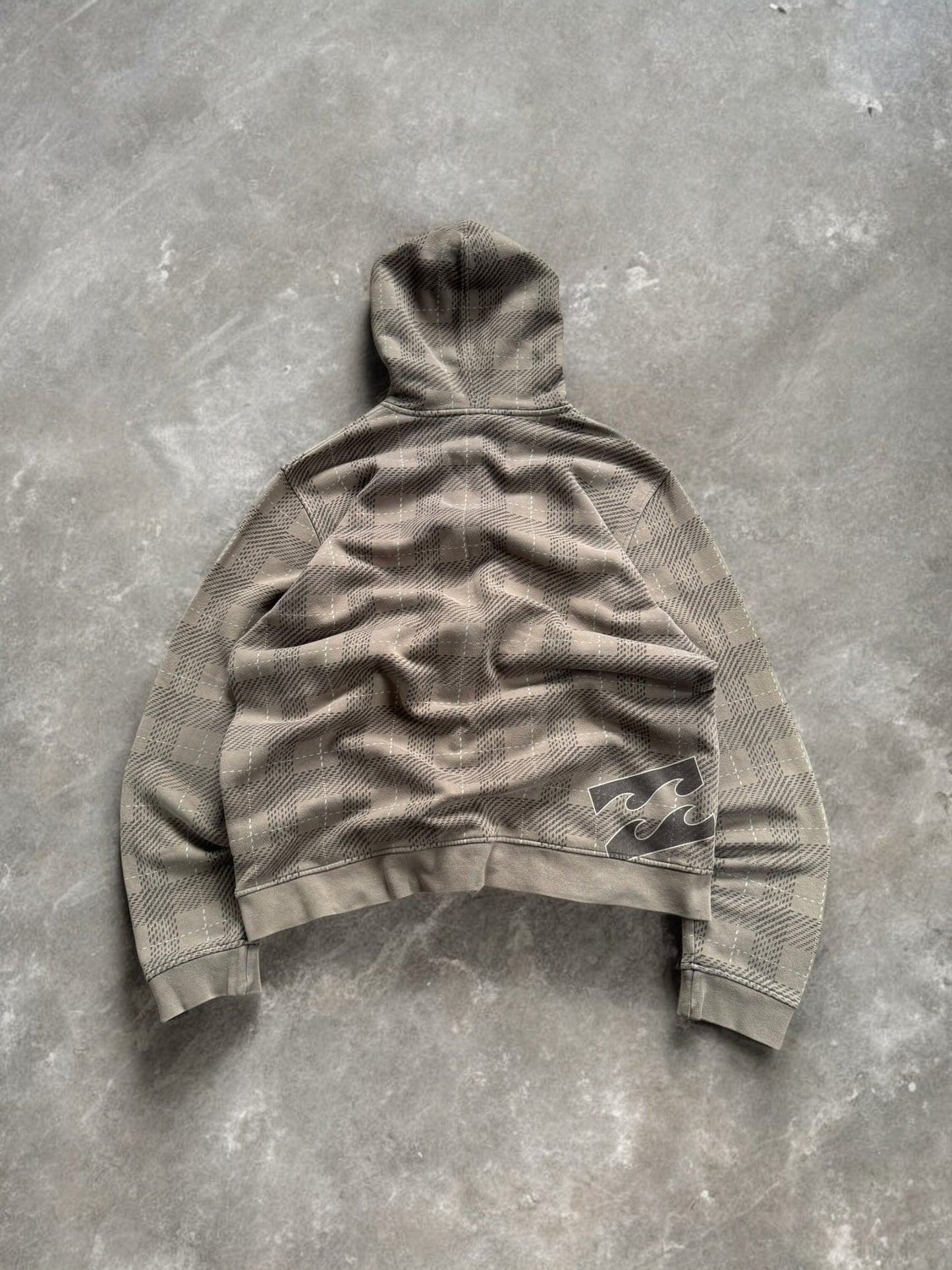 Vintage 2000's brown and beige/cream Billabong tartan / plaid zip up hoodie (XL)