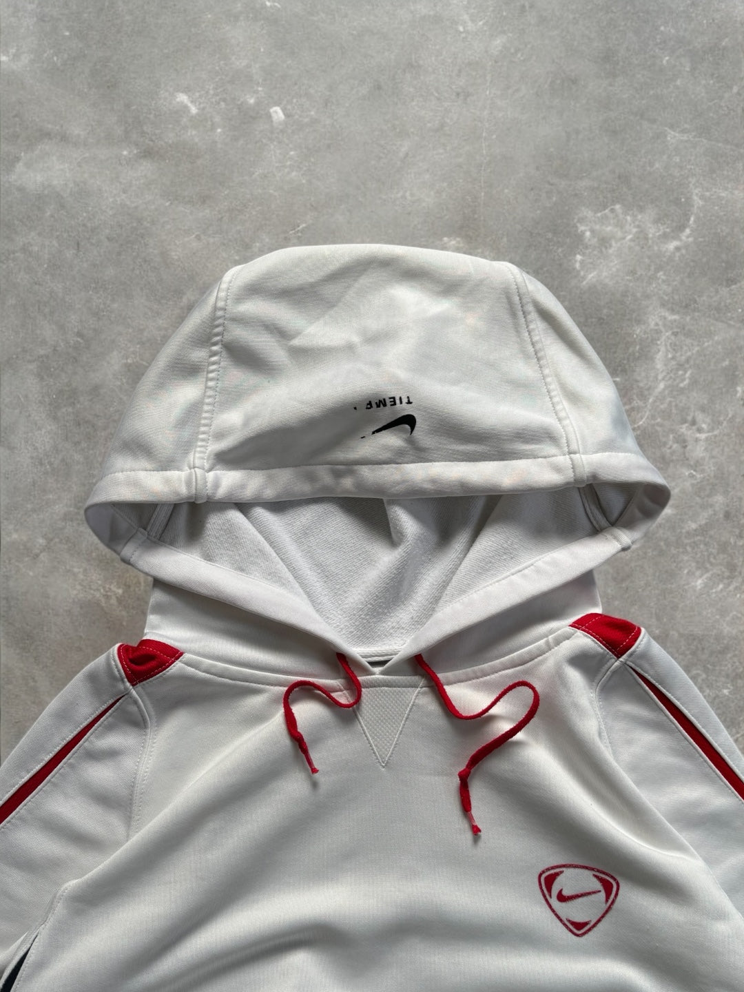 Vintage 2000's white black and red Nike T90 technical ventricle hoodie (L)