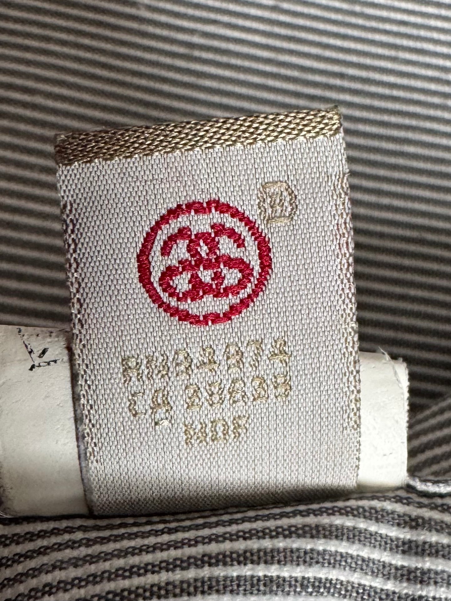 Vintage 2000's grey and white striped Stussy collared chore jacket (M)