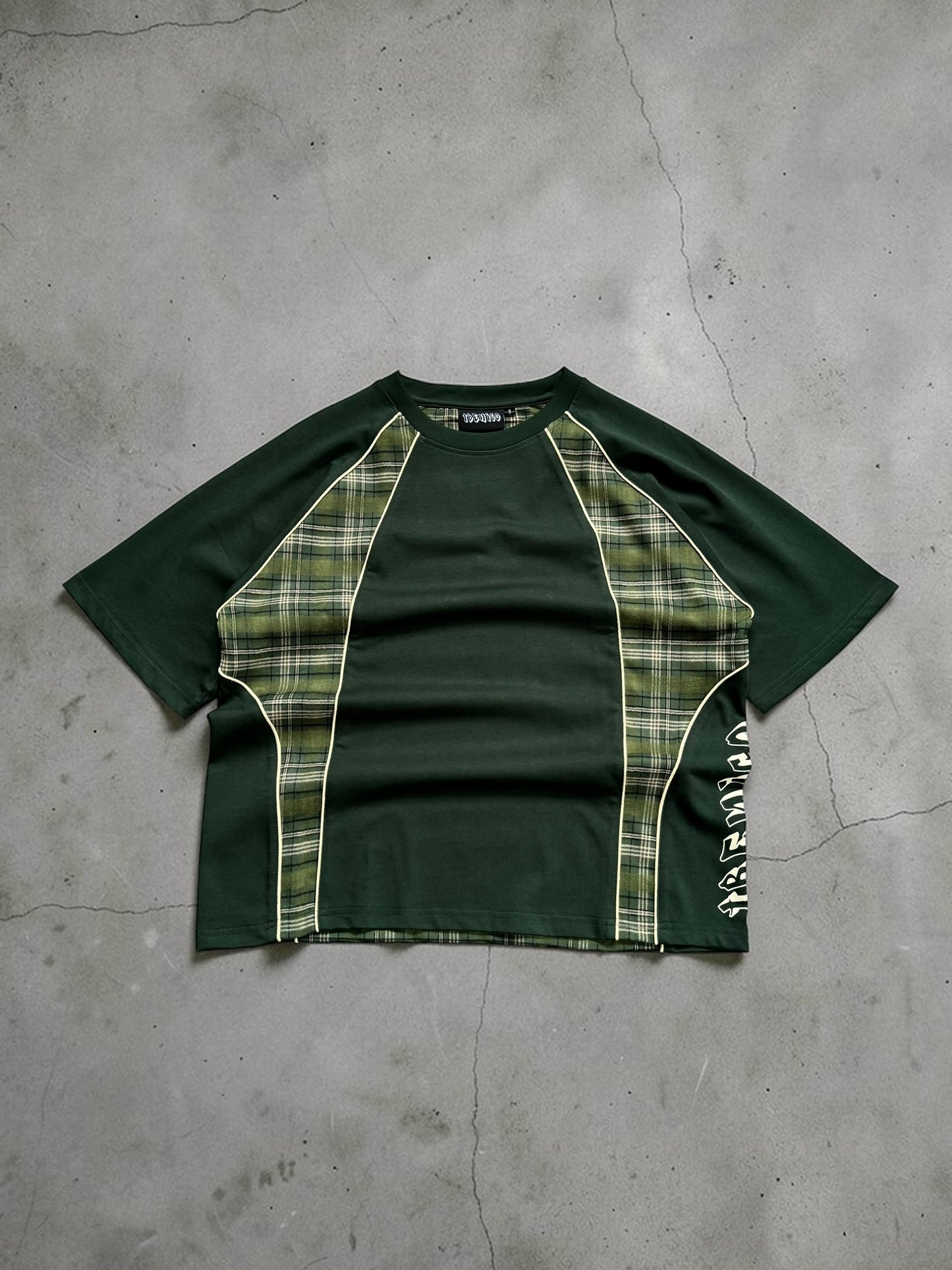 Tbenico verde tartan panel rig t shirt