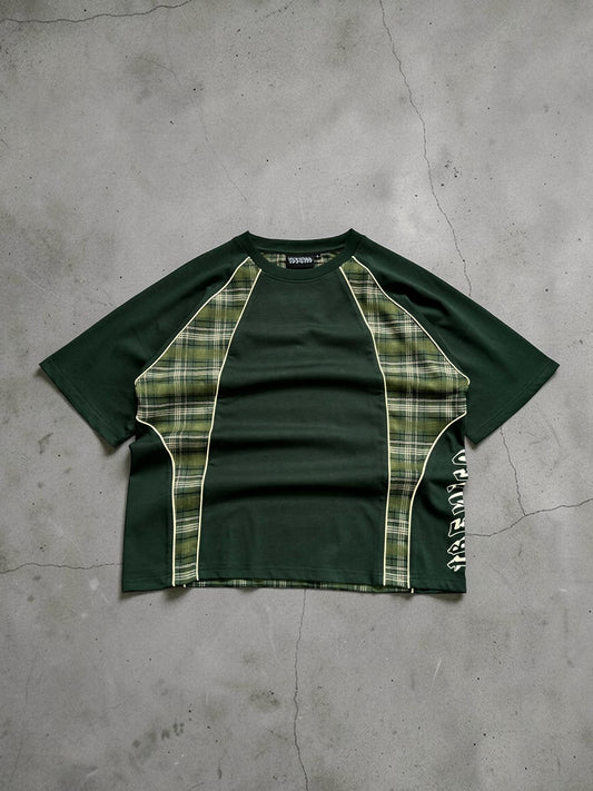 Tbenico verde tartan panel rig t shirt