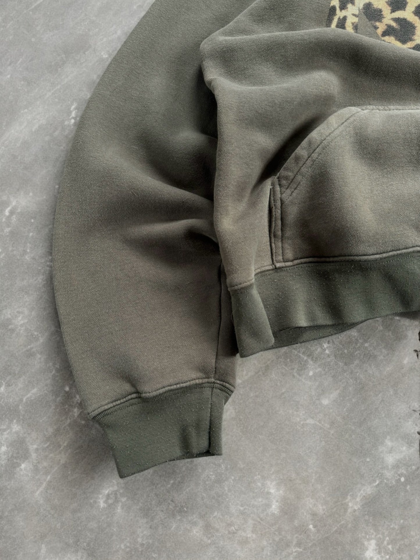 Vintage 2000's khaki green Stussy women’s leopard print hoodie (M)