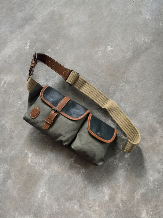 Vintage 1980's black brown and sage green CP Company leather sling bag / waist bag