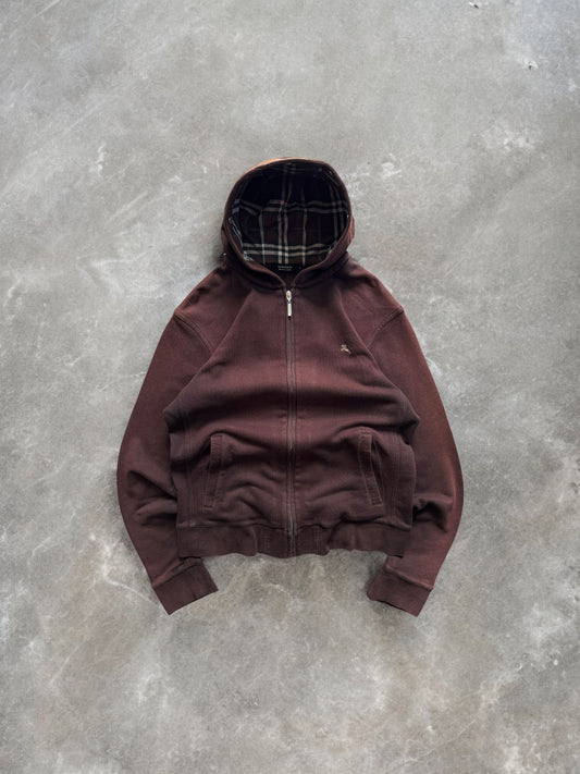 Vintage 2000's washed brown Burberry nova check zip up hoodie (S)