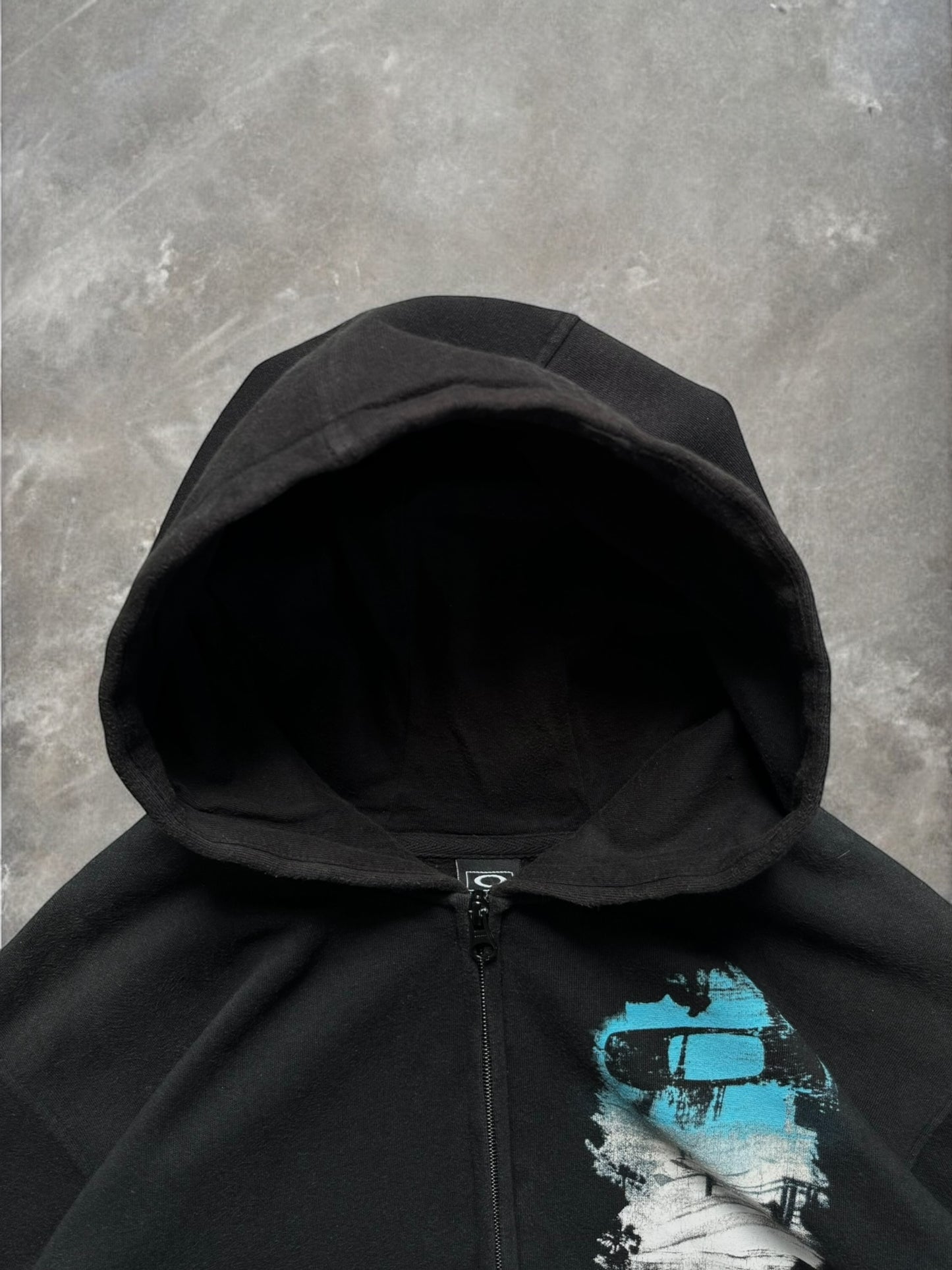 Vintage 2000's black Oakley graphic print logo zip up hoodie (L)