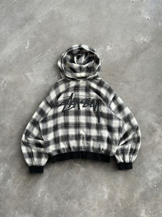 Vintage Stussy spell out logo tartan / plaid hoodie (S)