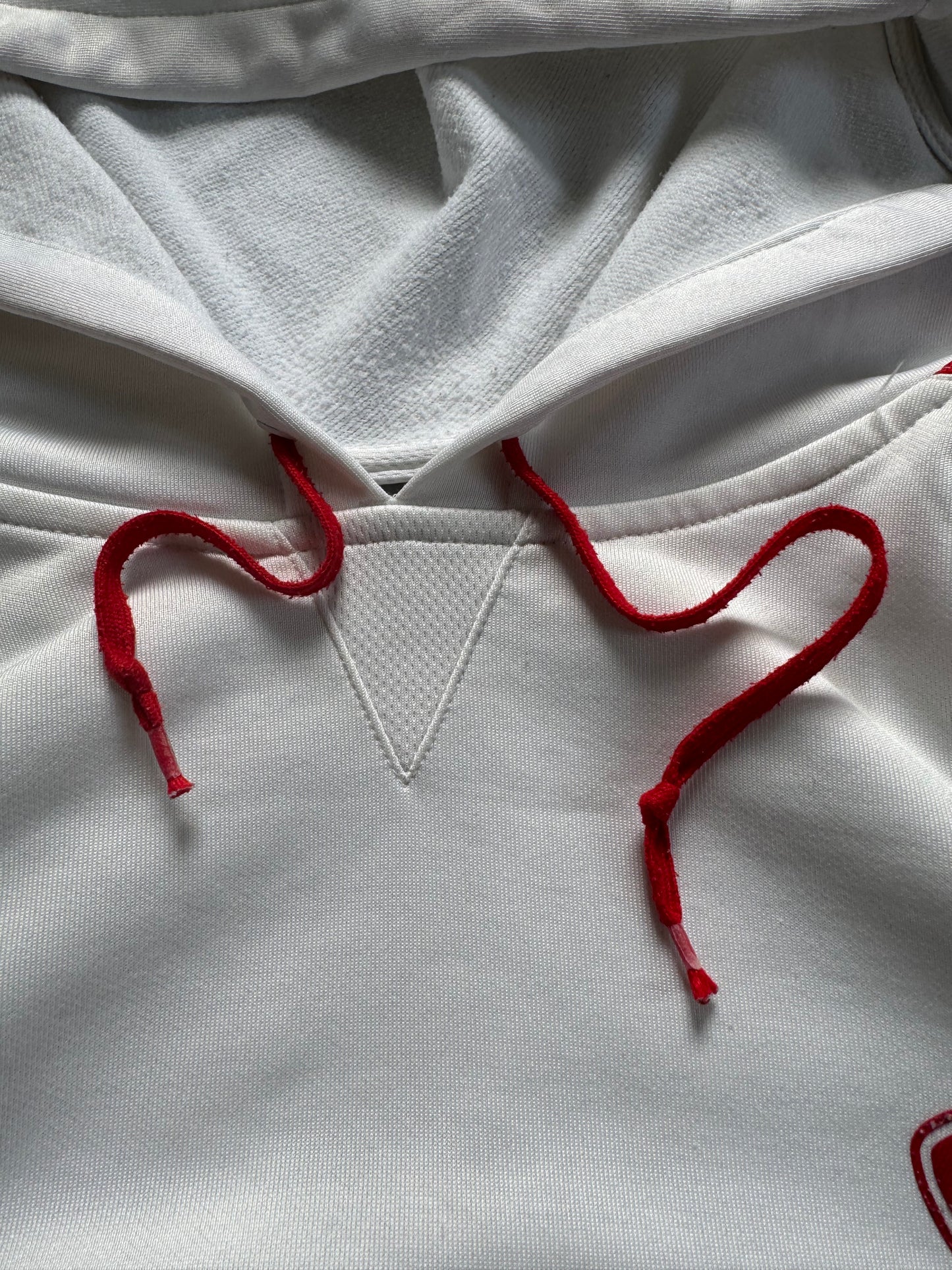 Vintage 2000's white black and red Nike T90 technical ventricle hoodie (L)