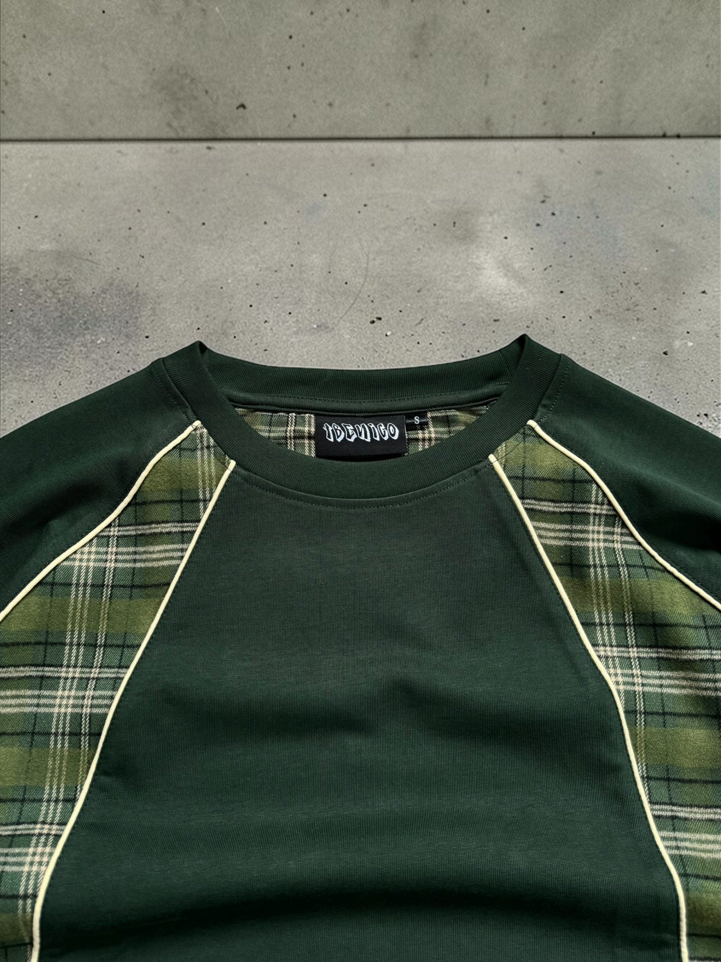 Tbenico verde tartan panel rig t shirt