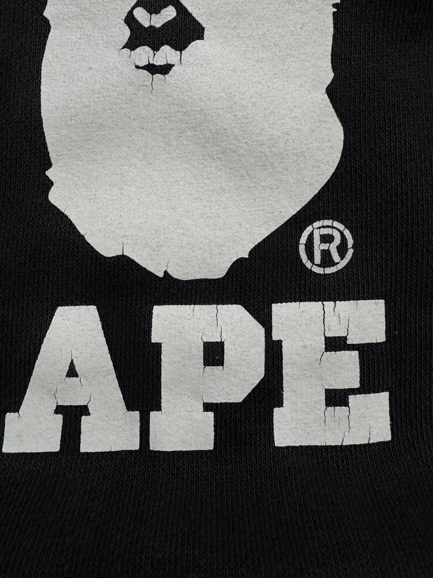 Vintage 90's faded black and white Bape graphic hoodie (L)