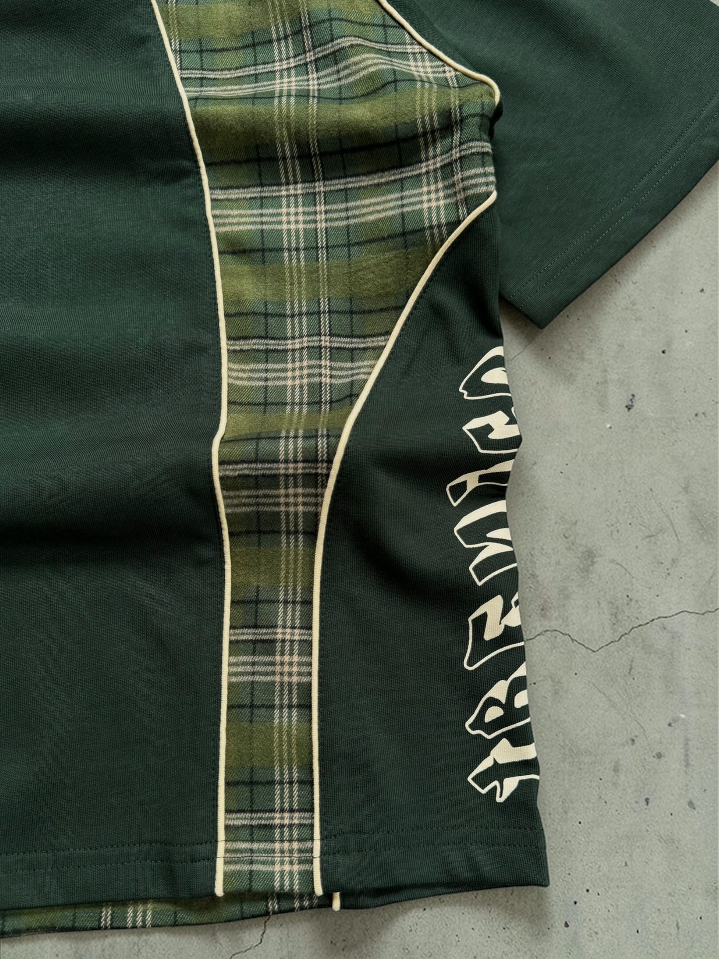 Tbenico verde tartan panel rig t shirt