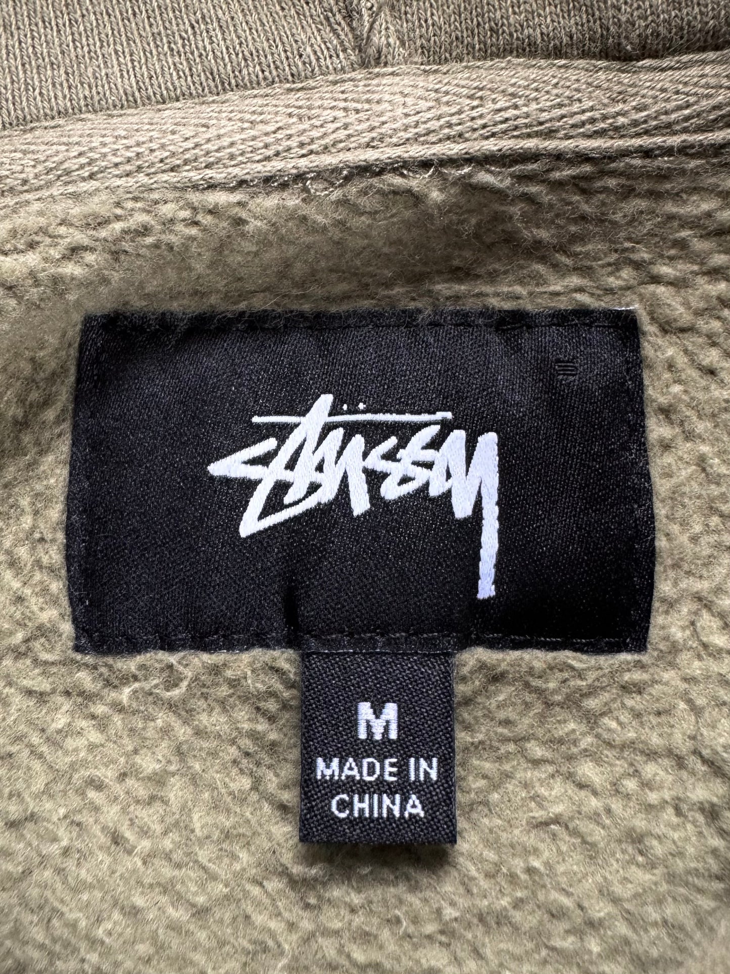 Vintage sage / khaki green Stussy technical cargo hoodie (M)