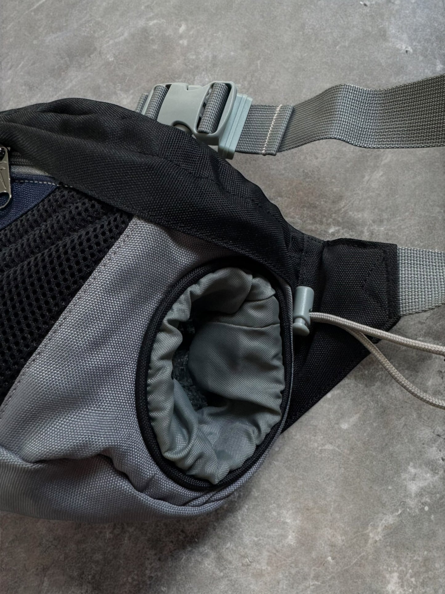 Vintage 2000's grey black and navy blue Nike technical sling bag / waist bag