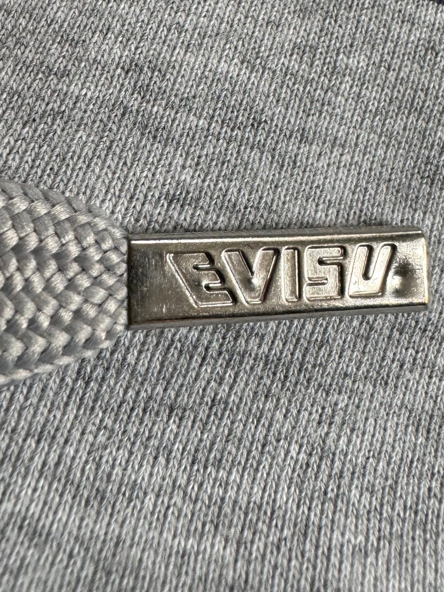 Vintage grey and navy blue Evisu centre logo hoodie (S)