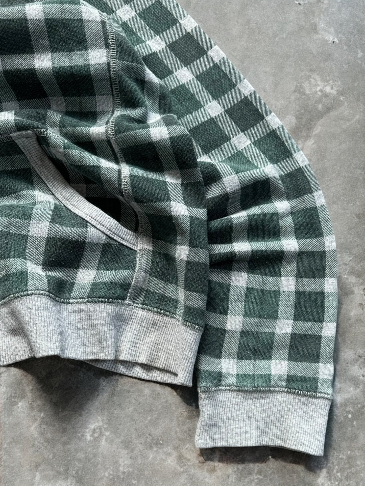 Vintage grey and green Uniqlo tartan / plaid technical zip up hoodie (M)