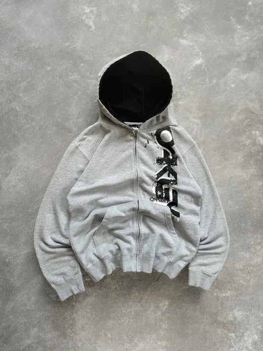 Vintage 2000's grey and black Oakley graphic print logo zip up hoodie (S)