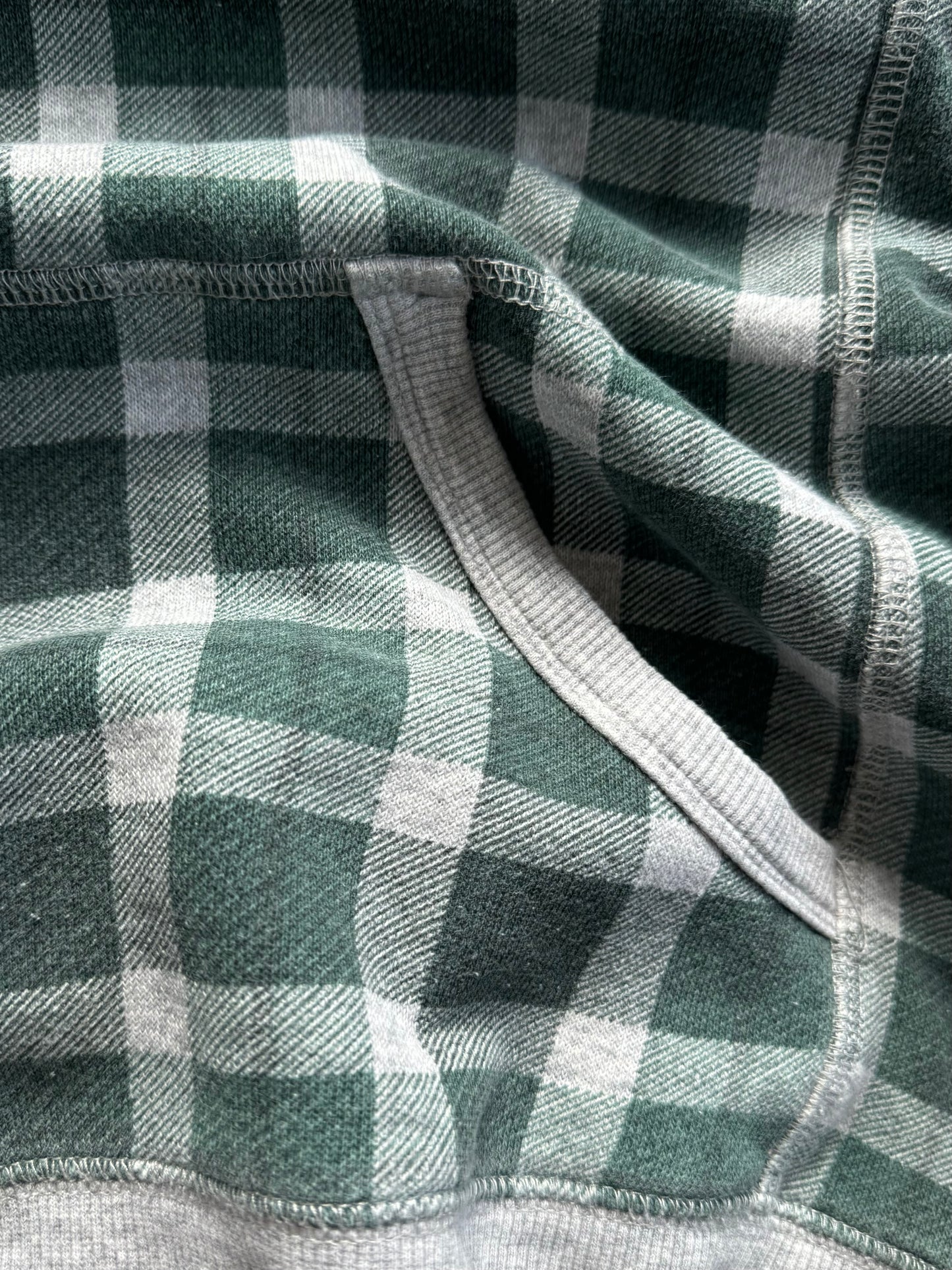Vintage grey and green Uniqlo tartan / plaid technical zip up hoodie (M)